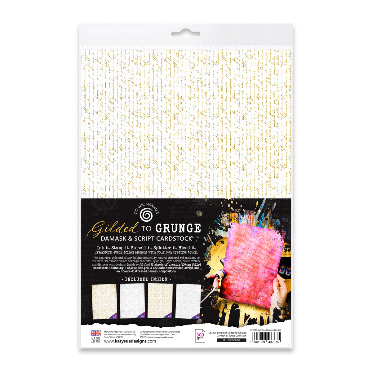 Cosmic Shimmer Gilded to Grunge Damask & Script Cardstock