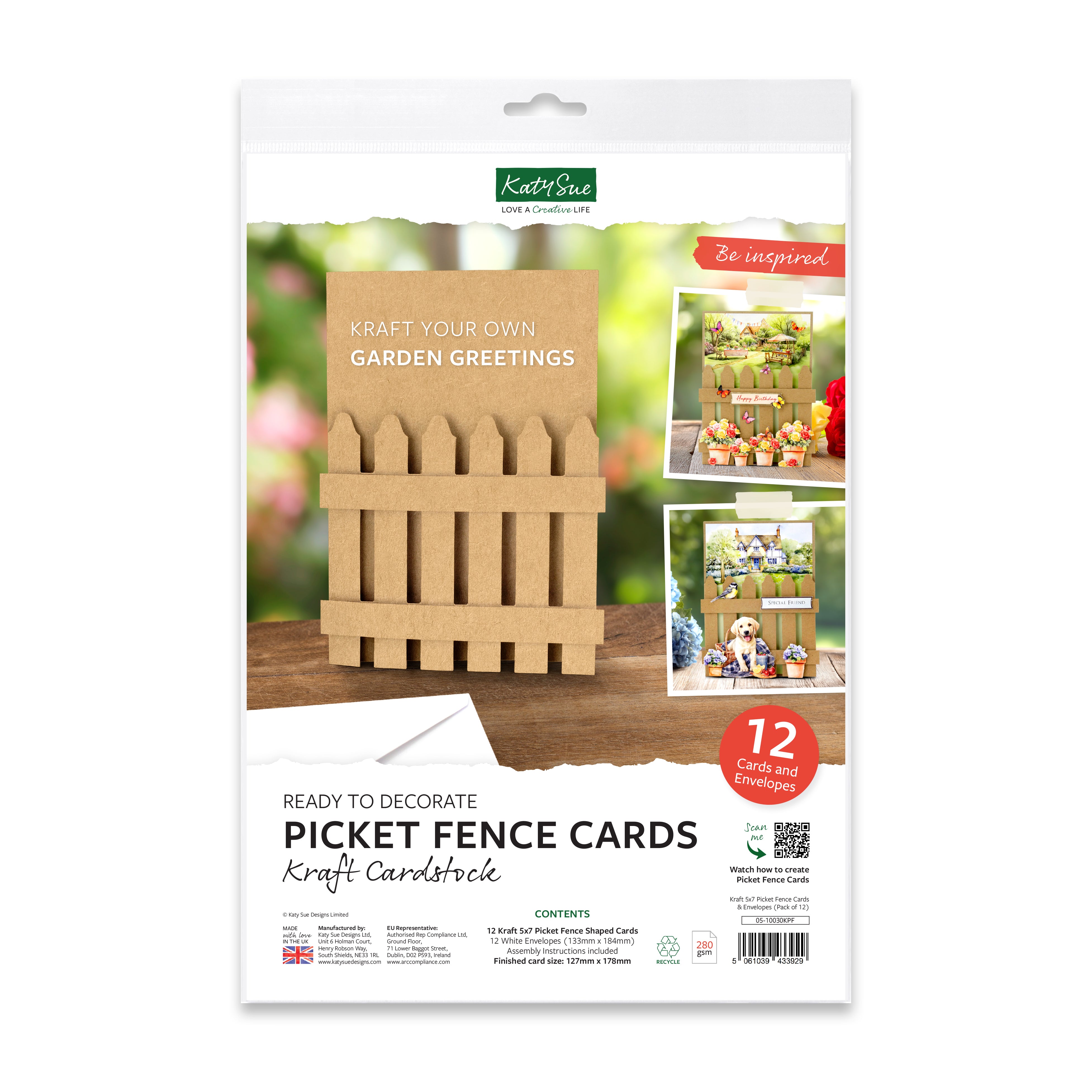 Kraft 5x7 Picket Fence Cards & Envelopes, Pack of 12