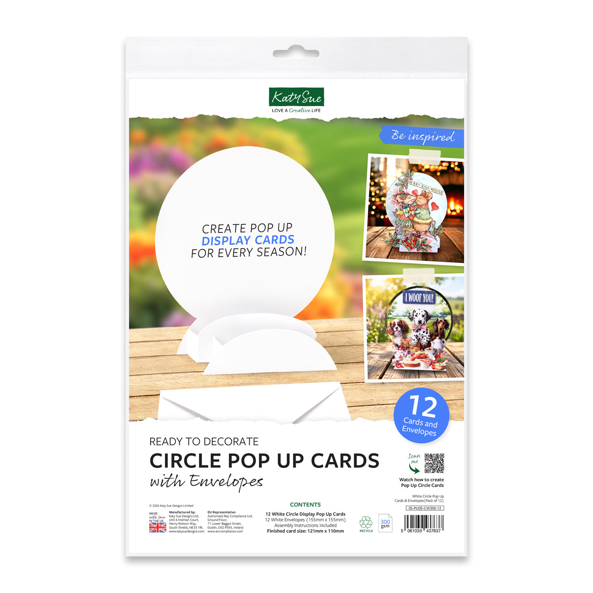 White Circle Pop Up Cards & Envelopes 121x110mm, Pack of 12
