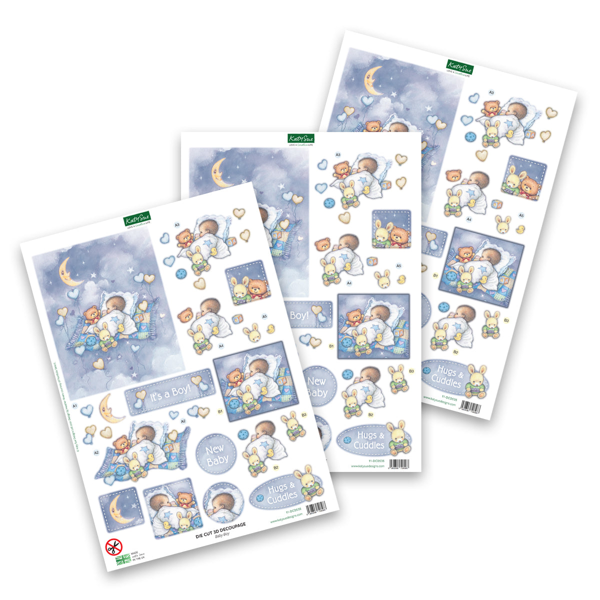 Die Cut Decoupage – Baby Boy With Moon (Pack Of 3)