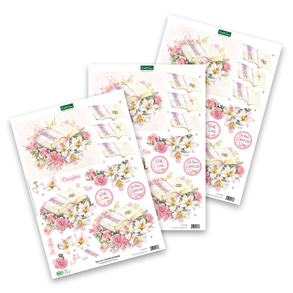 Die Cut Decoupage – Wedding Book & Flowers (Pack Of 3)