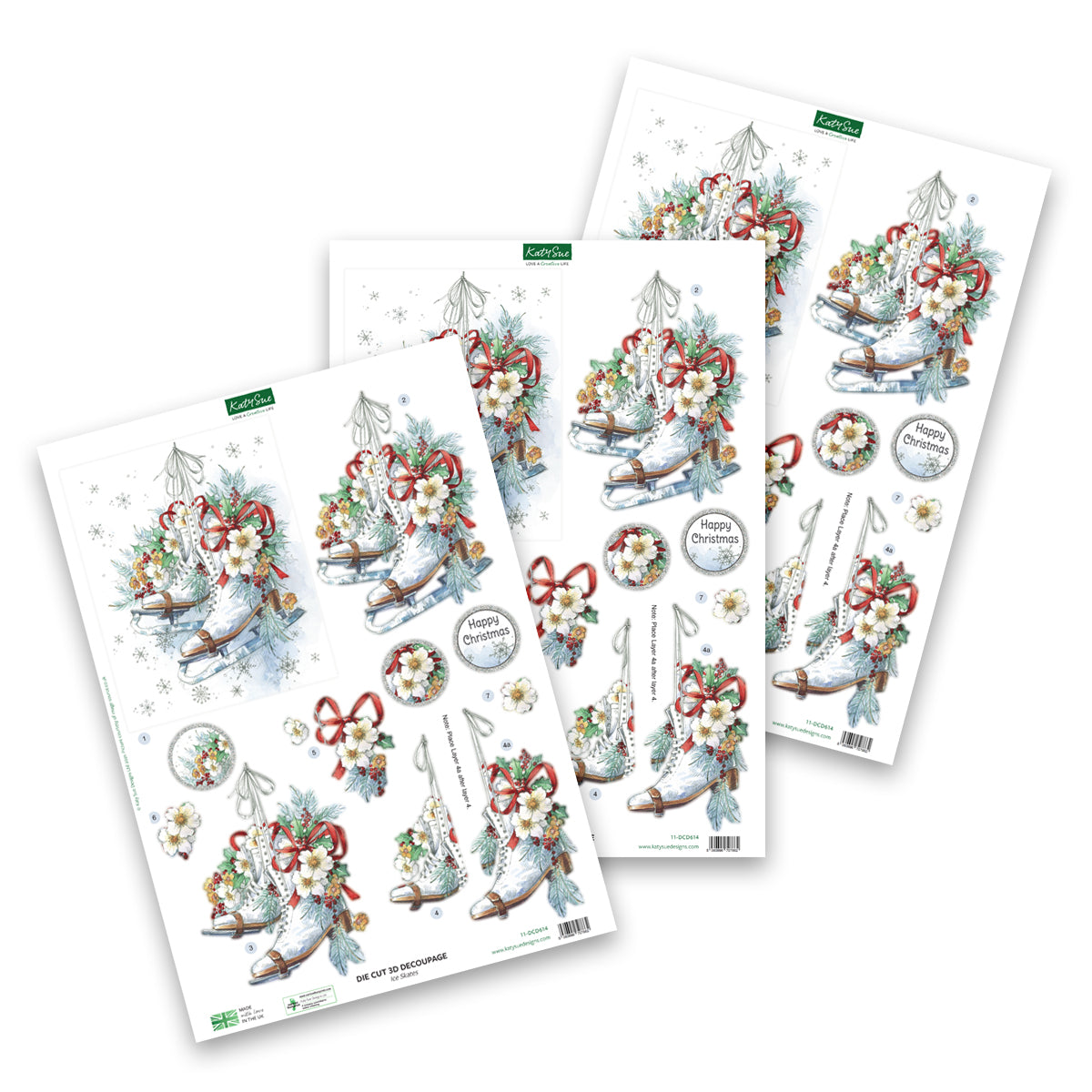 Die Cut Decoupage – Ice Skates (Pack Of 3)