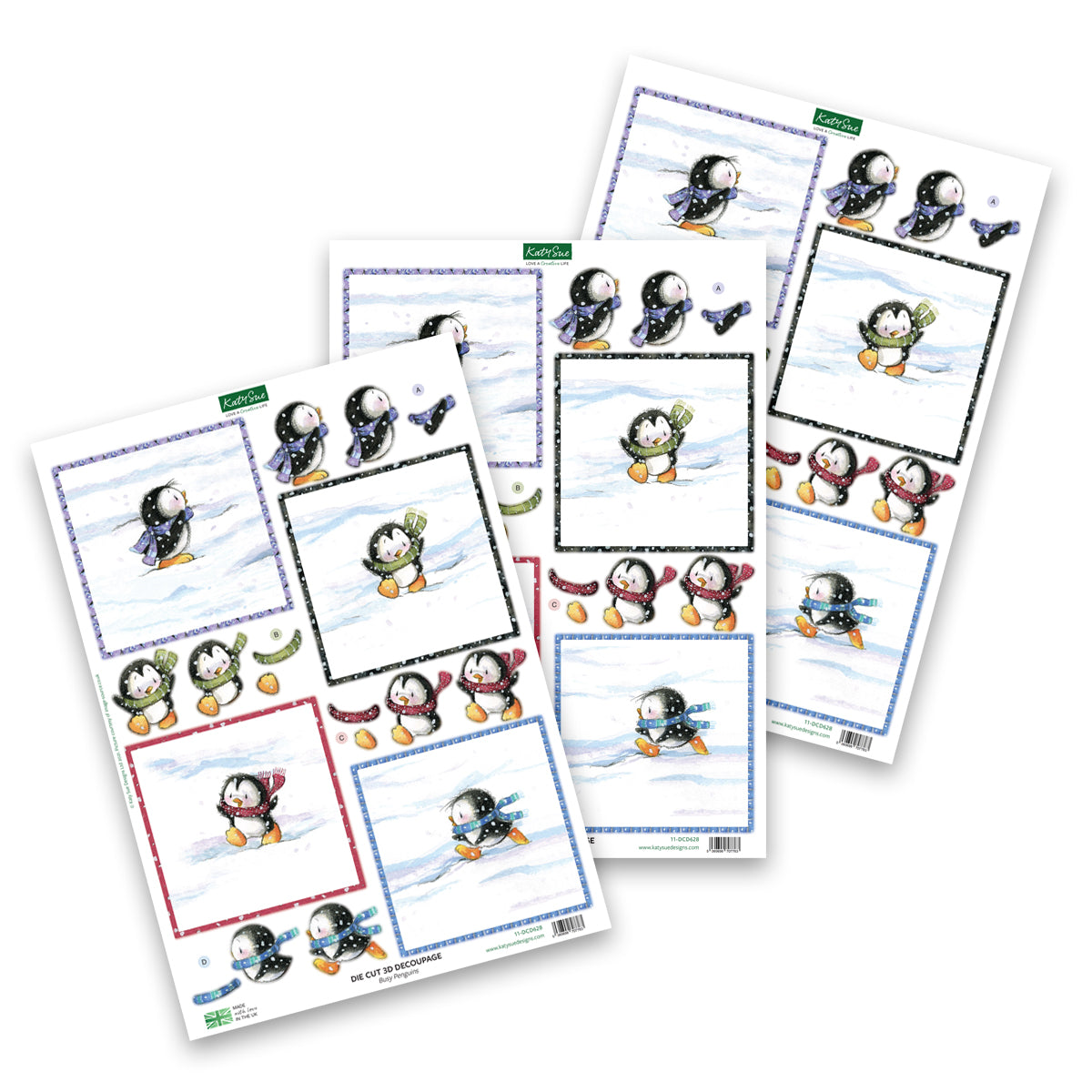 Die Cut Decoupage – Busy Penguins (Pack Of 3)