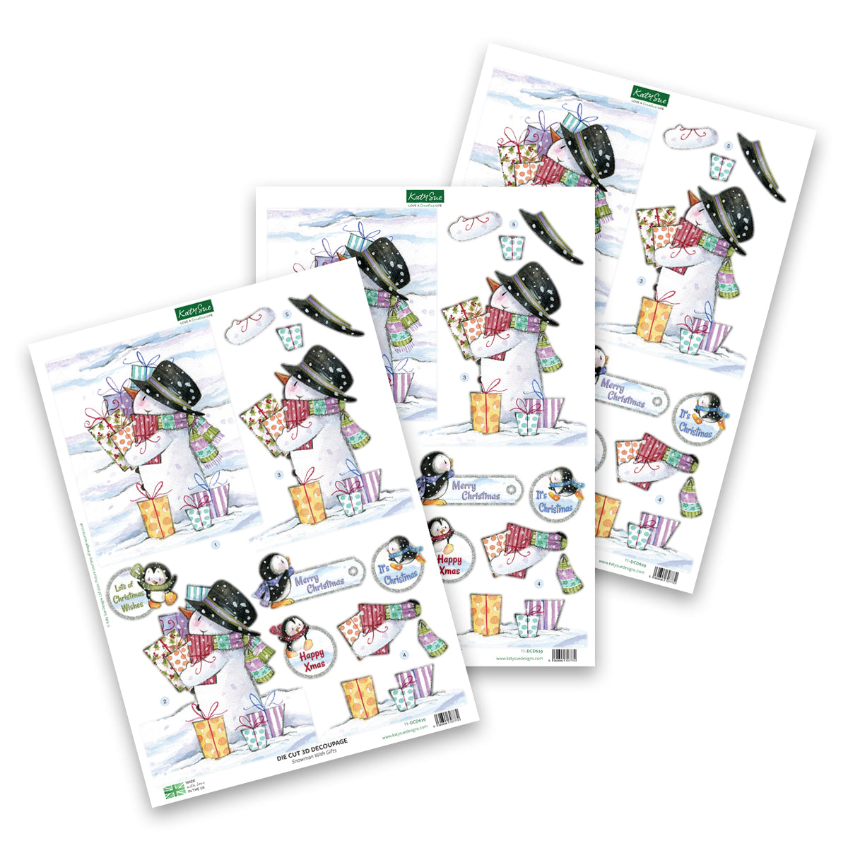 Die Cut Decoupage – Snowman With Gifts (Pack Of 3)