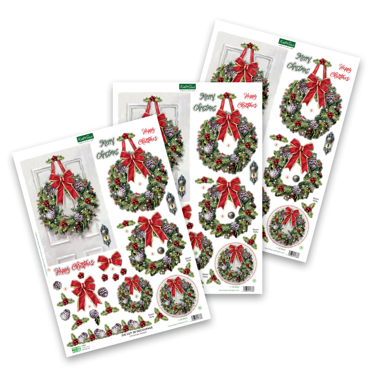 Die Cut Decoupage – Christmas Wreath (Pack Of 3)