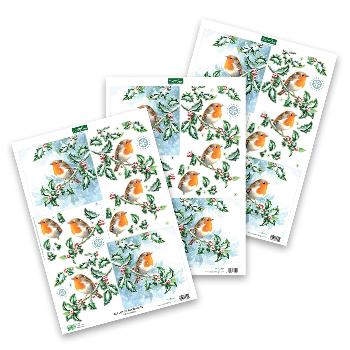 Die Cut Decoupage – Robin On Holly (Pack Of 3)