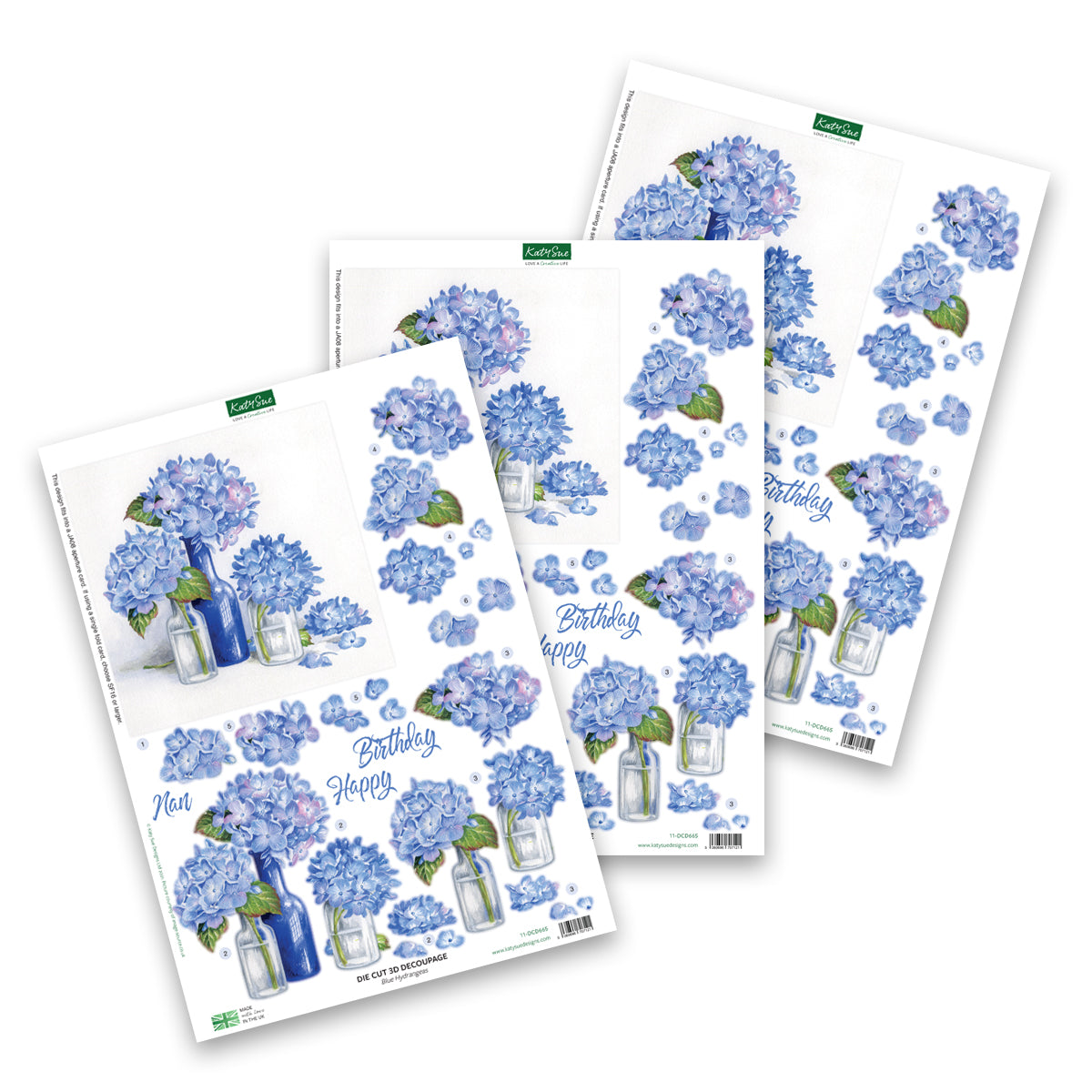 Die Cut Decoupage – Blue Hydrangeas (Pack Of 3)