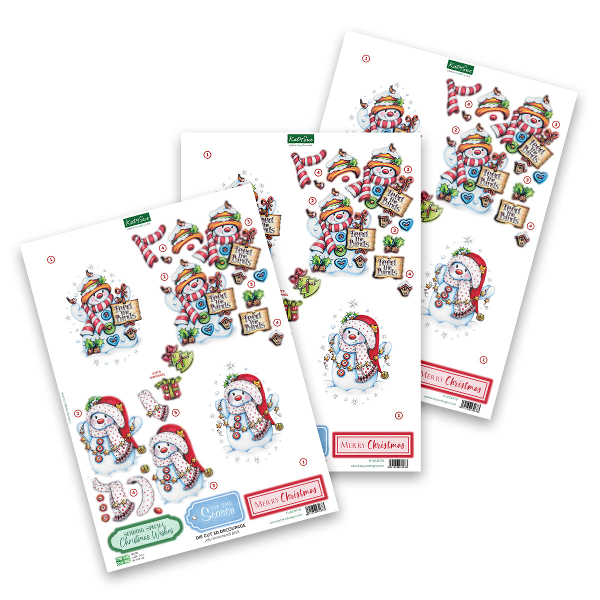 Die Cut Decoupage – Jolly Snowmen & Birds (pack of 3)