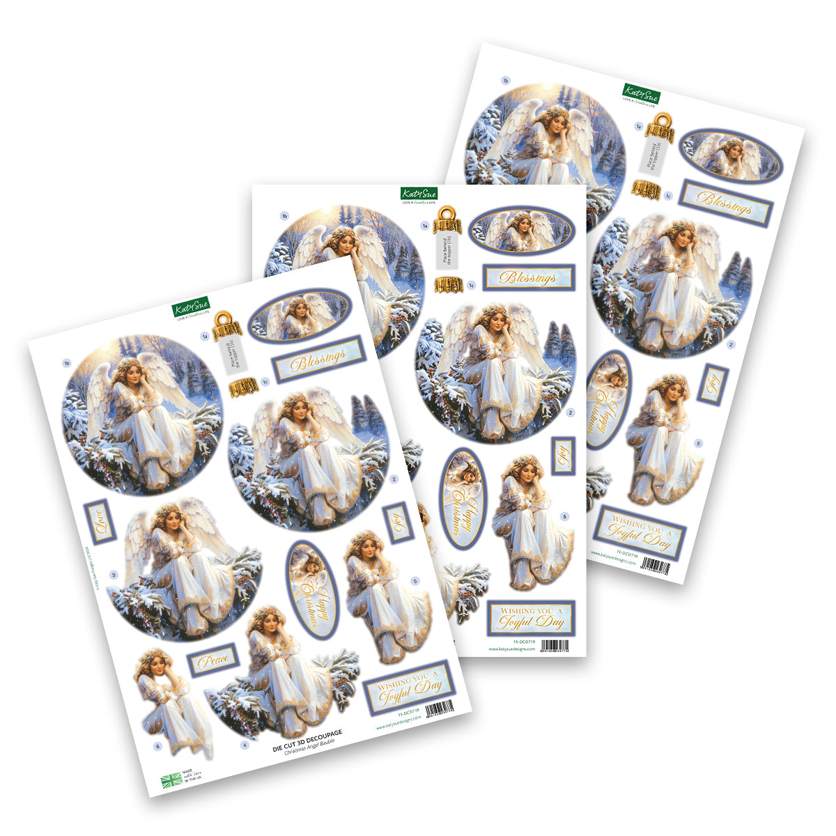 Die Cut Decoupage – Christmas Angel Bauble (pack of 3)