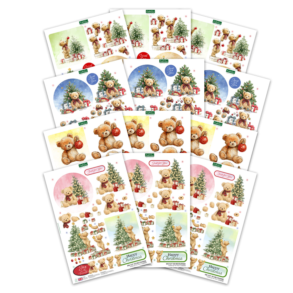 Die Cut Decoupage – Teddy Bear Christmas (pack of 12)