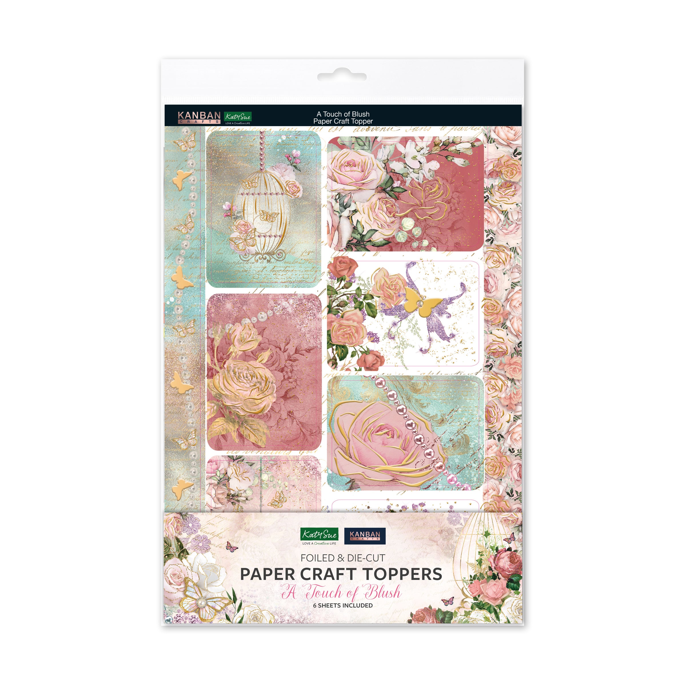 Kanban Crafts A Touch of Blush Foiled Paper Craft Toppers, 6 sheets