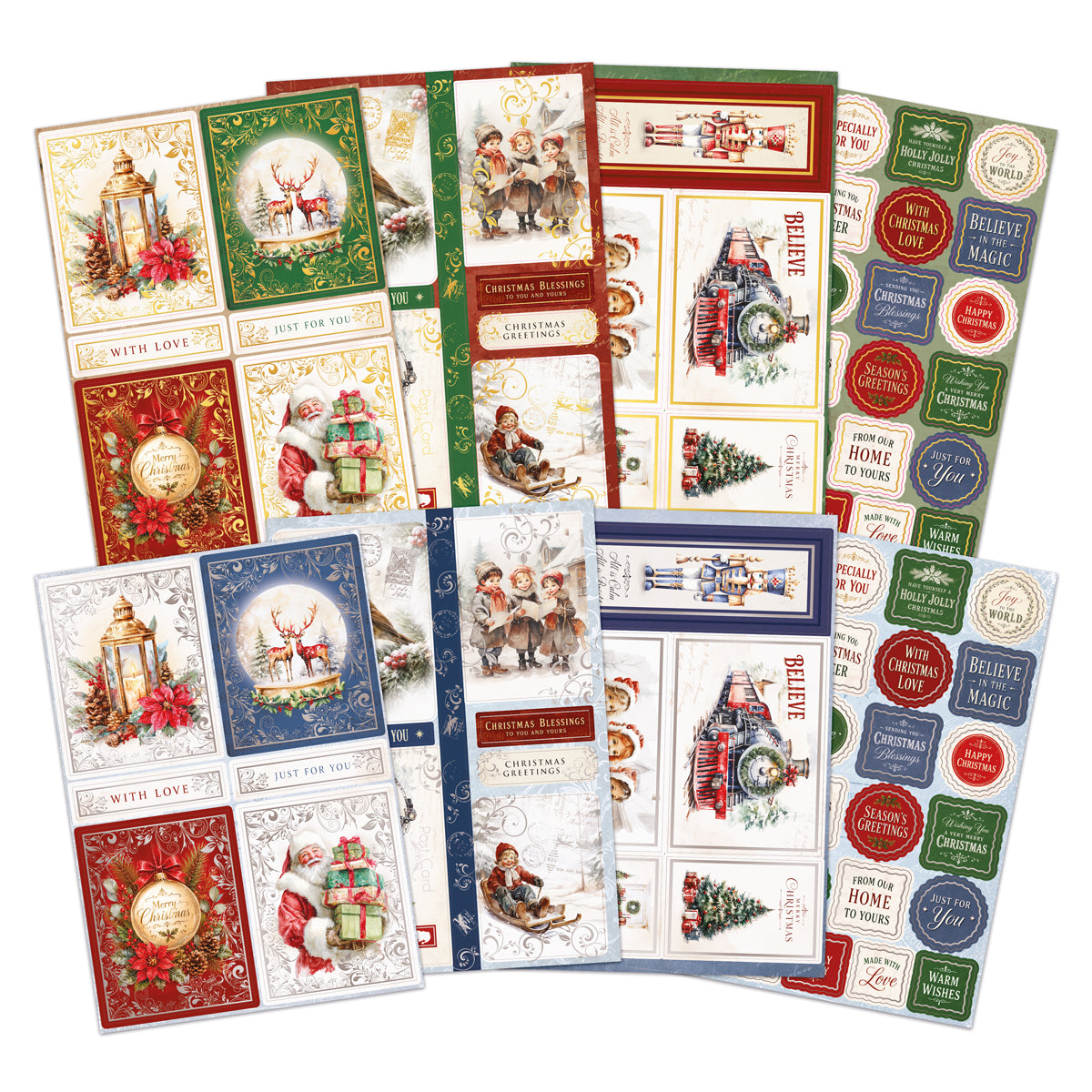 Nostalgic Christmas Foiled Paper Craft Toppers & Sentiments, 8 sheets