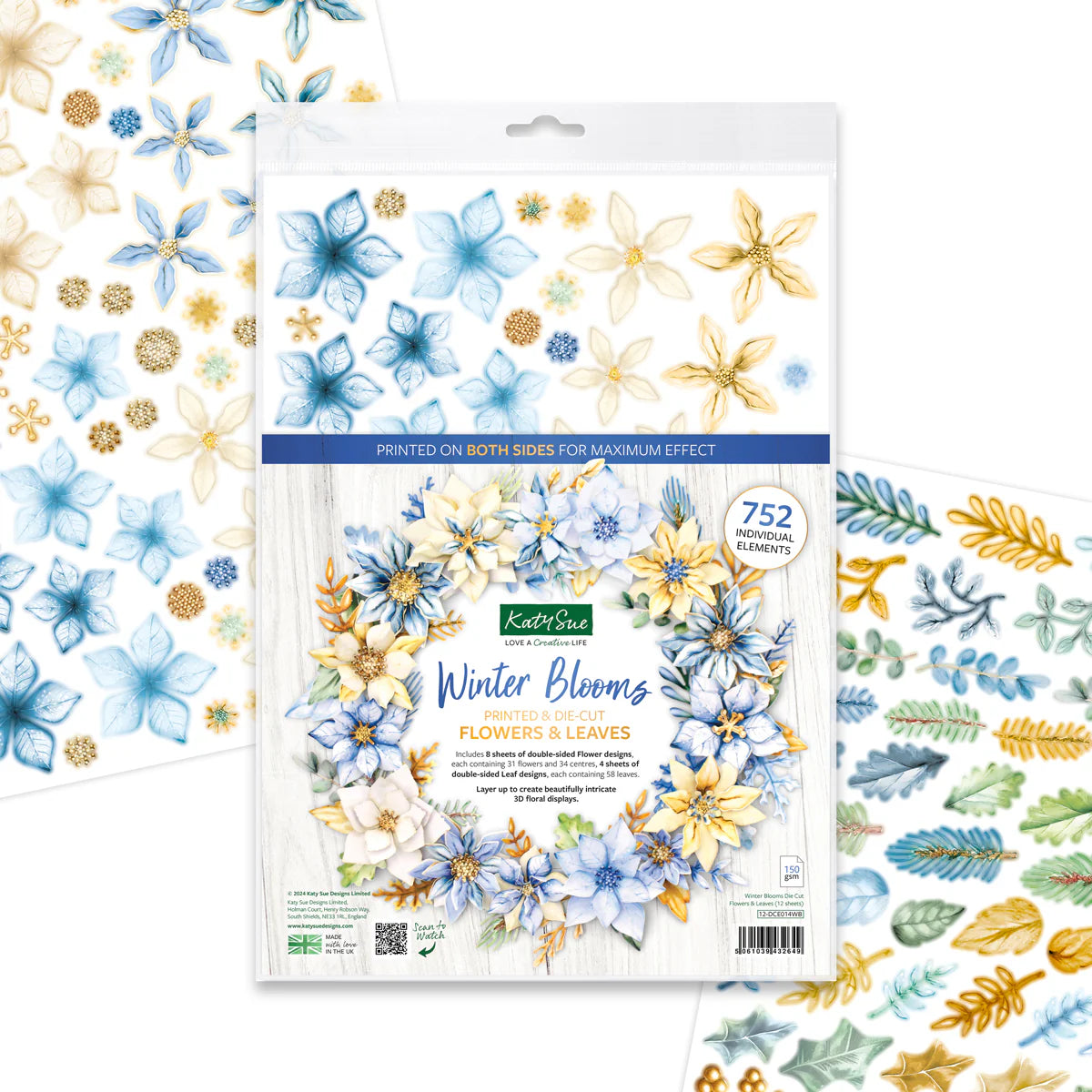 Winter Blooms, Die Cut Flowers & Leaves, 12 sheets