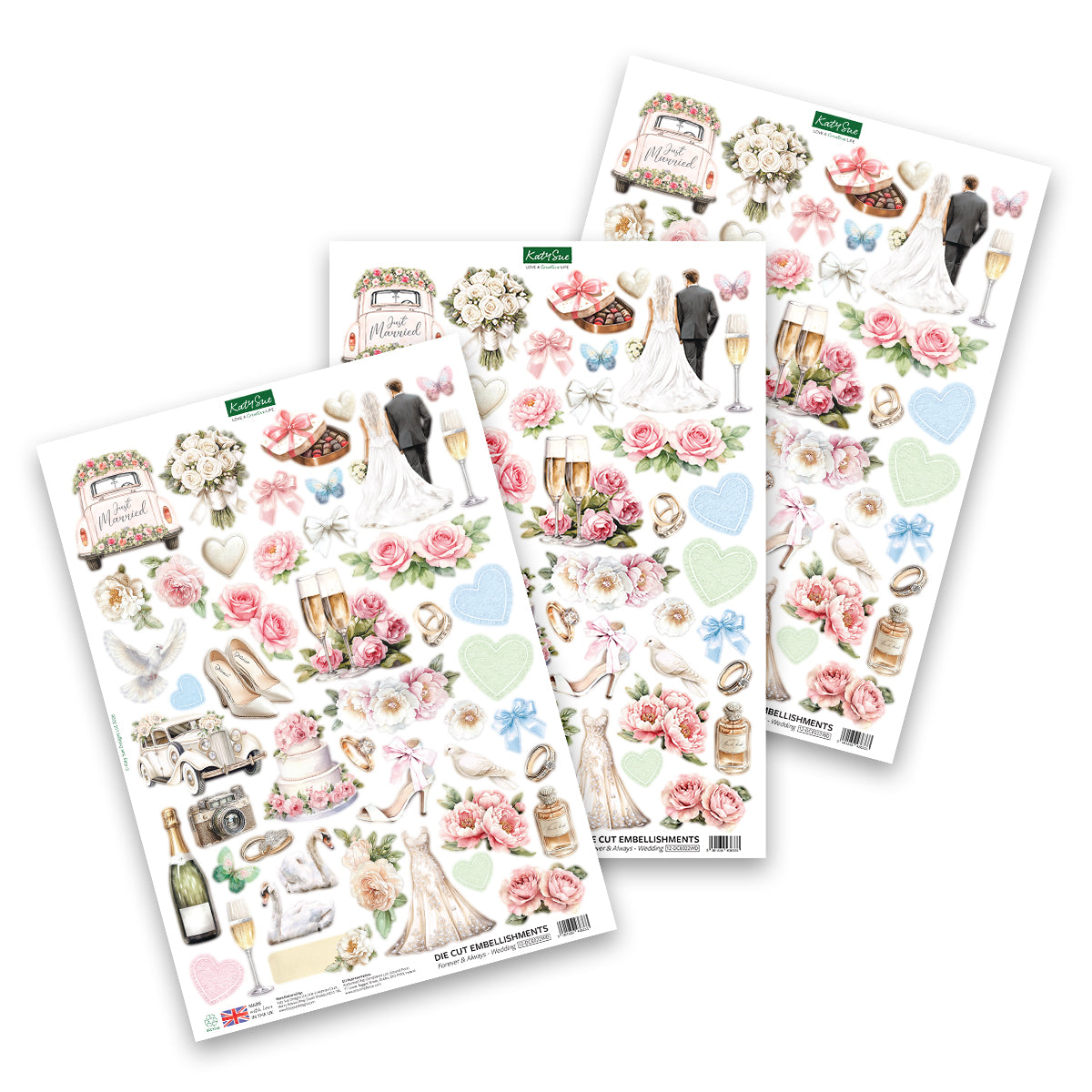 Forever & Always Die Cut Wedding Embellishments, 3 sheets