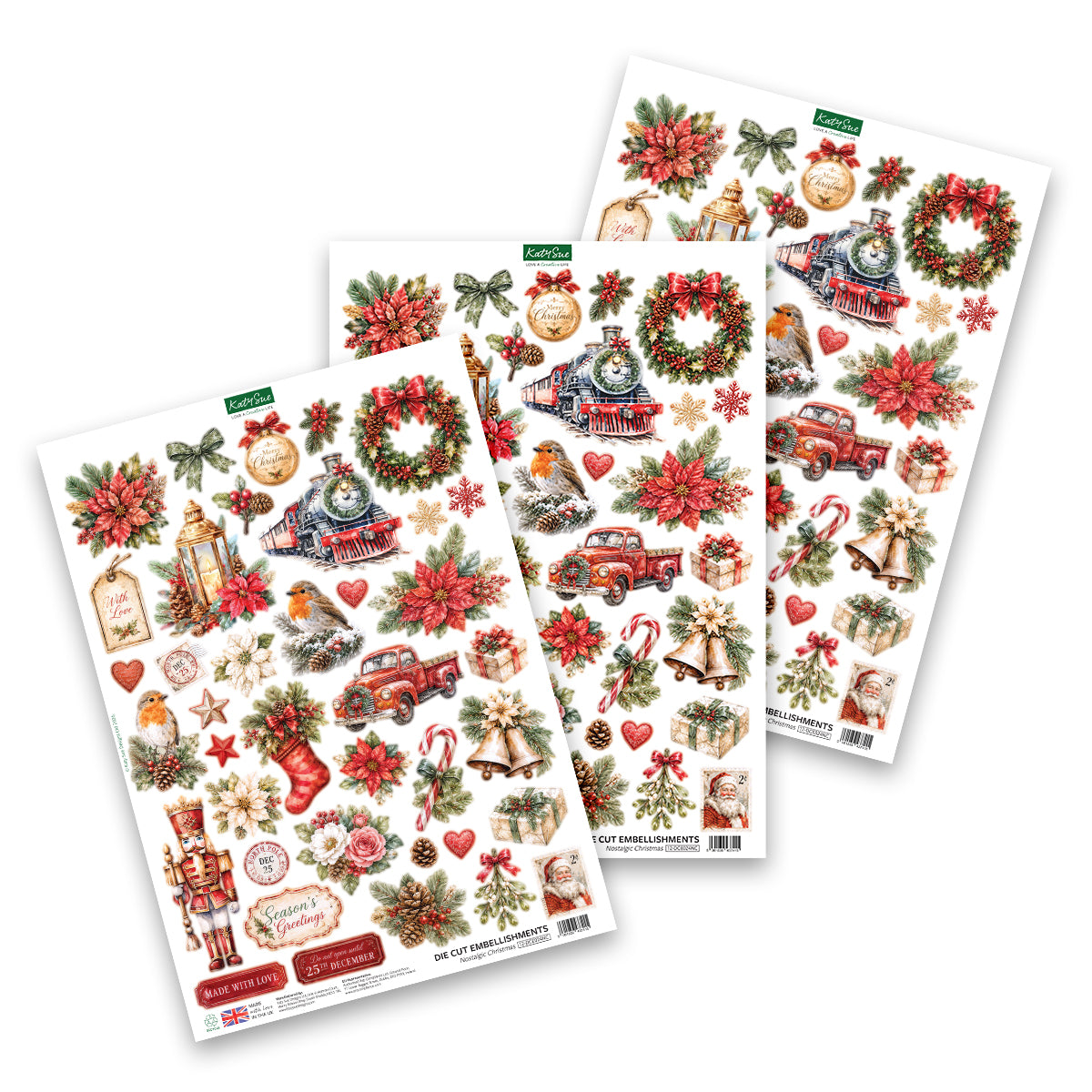 Nostalgic Christmas Die Cut Embellishments, (pack of 3)