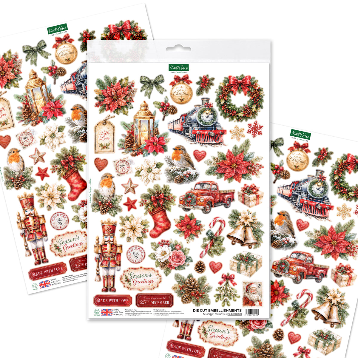 Nostalgic Christmas Die Cut Embellishments, (pack of 3)