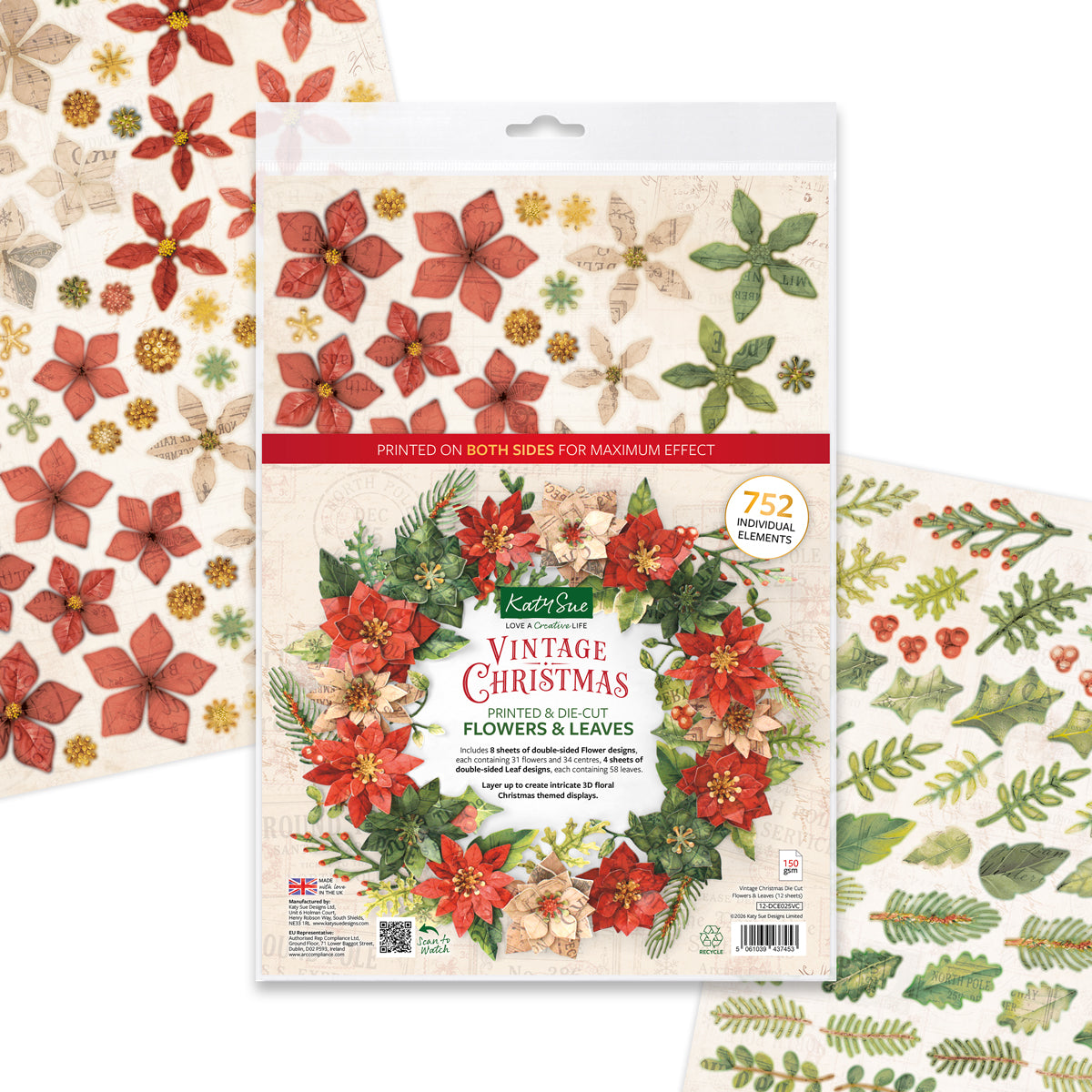 Vintage Christmas, Die Cut Flowers & Leaves, 12 sheets