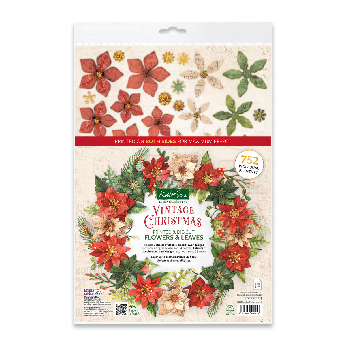 Vintage Christmas, Die Cut Flowers & Leaves, 12 sheets