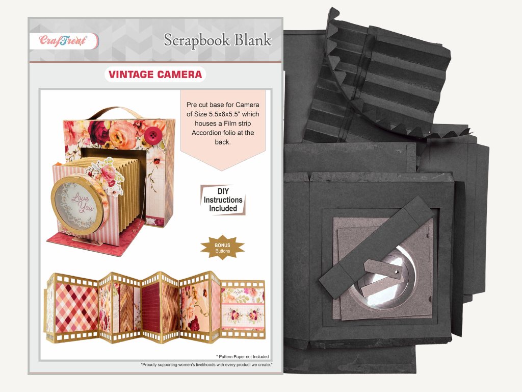 CrafTreat Scrapbook Blank Precut Album Base - Vintage Camera - Black