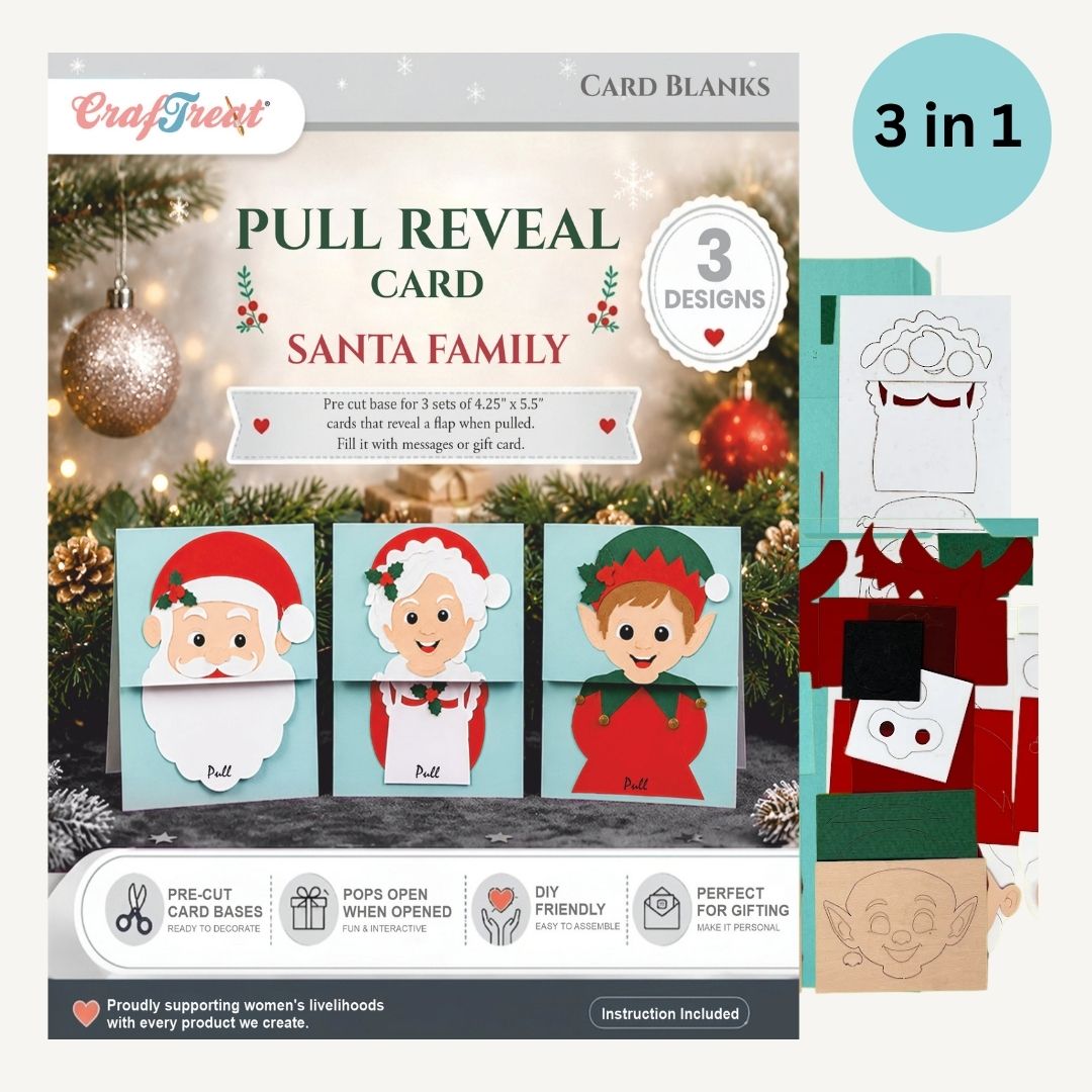 CrafTreat Card Blank - Pull Reveal Santa Family 3 pcs