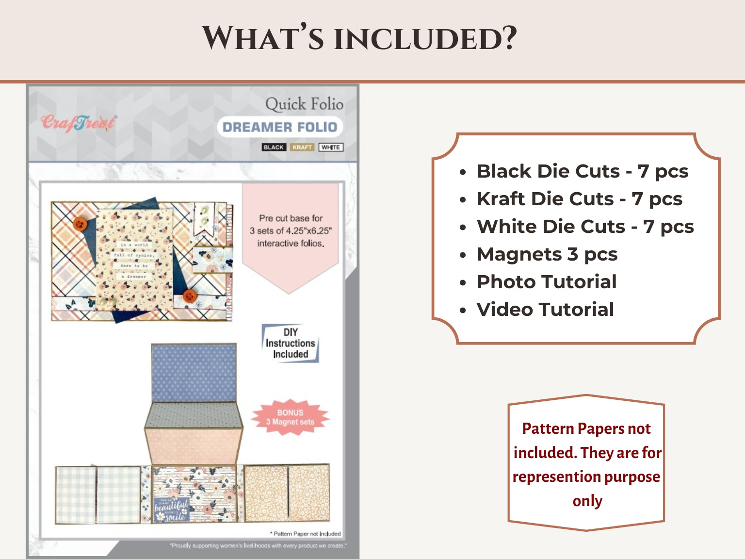 Craftreat Scrapbook Blank Quick Folio - Dreamer - Black, Kraft and White