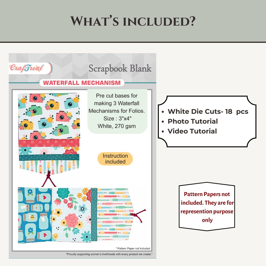 CrafTreat Scrapbook Blank Precut Base - Waterfall Mechanism White - 3"x4"