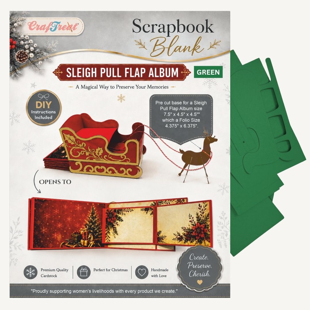 CrafTreat Scrapbook Blank - Sleigh Pull Flap Album - Green
