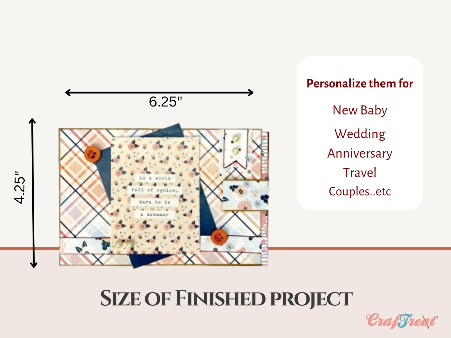 Craftreat Scrapbook Blank Quick Folio - Dreamer - Black, Kraft and White