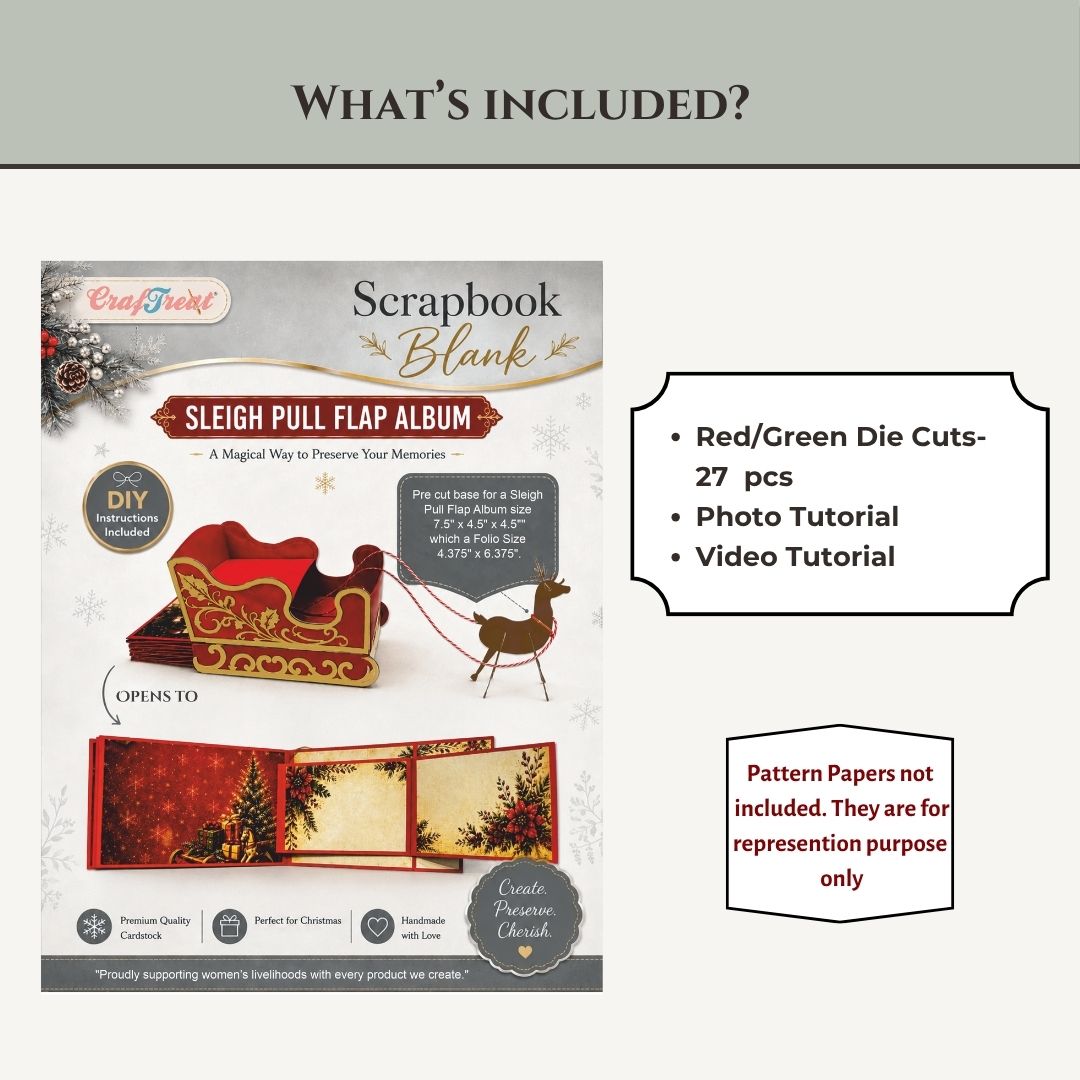 CrafTreat Scrapbook Blank - Sleigh Pull Flap Album - Red