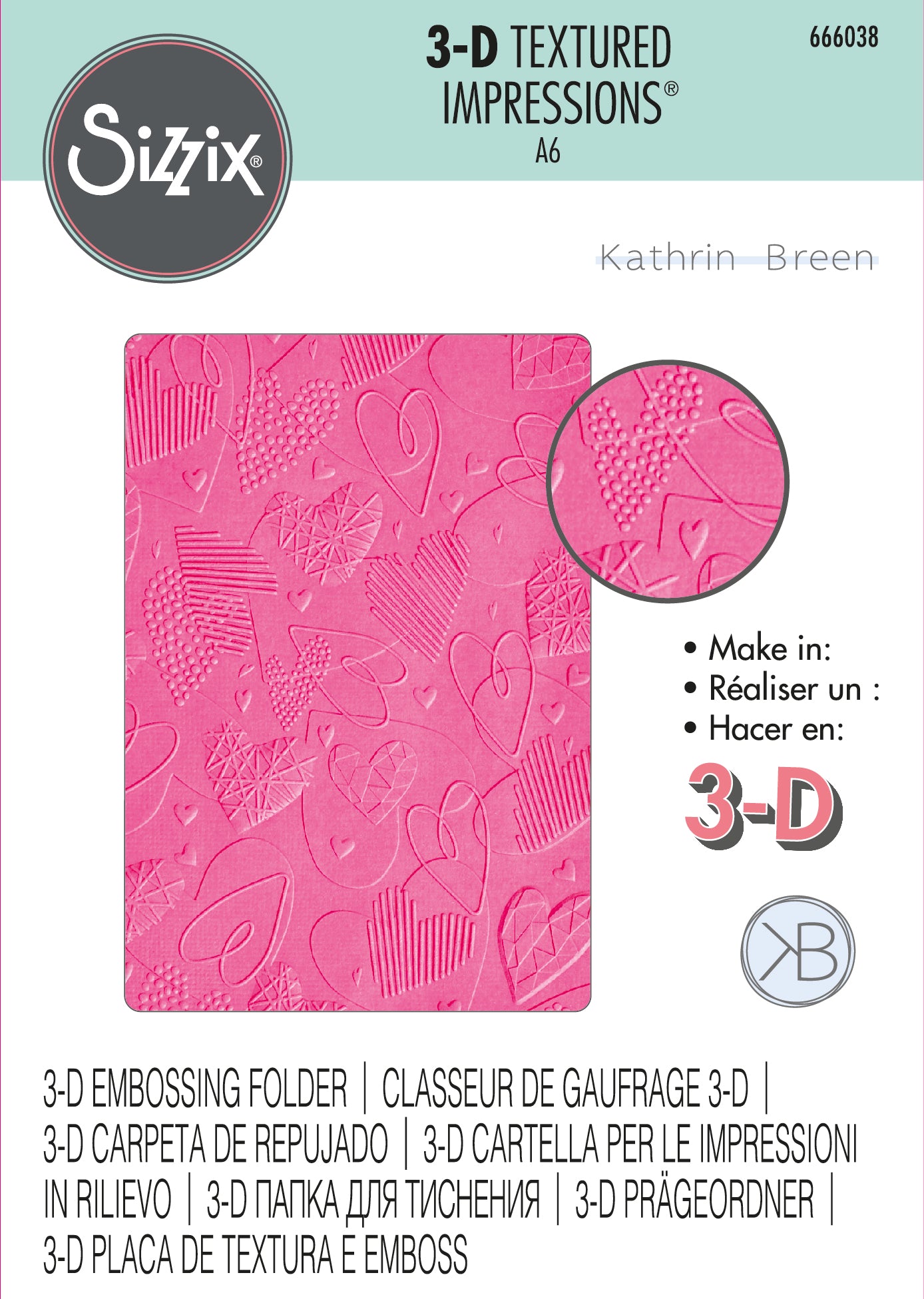 Sizzix 3-D Textured Impressions Embossing Folder - Mark Making Hearts by Kath Breen