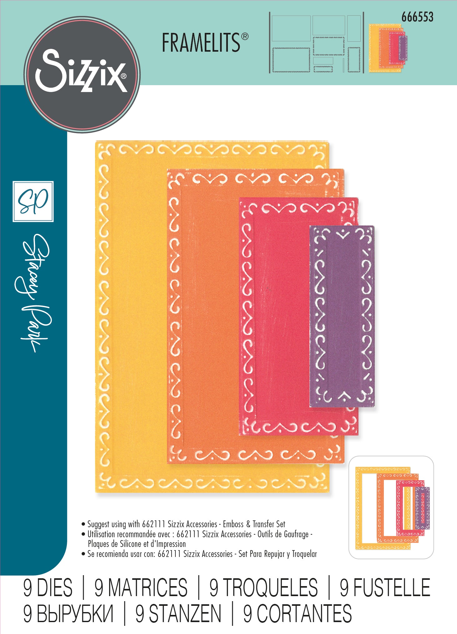 Sizzix Framelits Die Set 9PK Fanciful Framelits Renee Deco Rectangles by Stacey