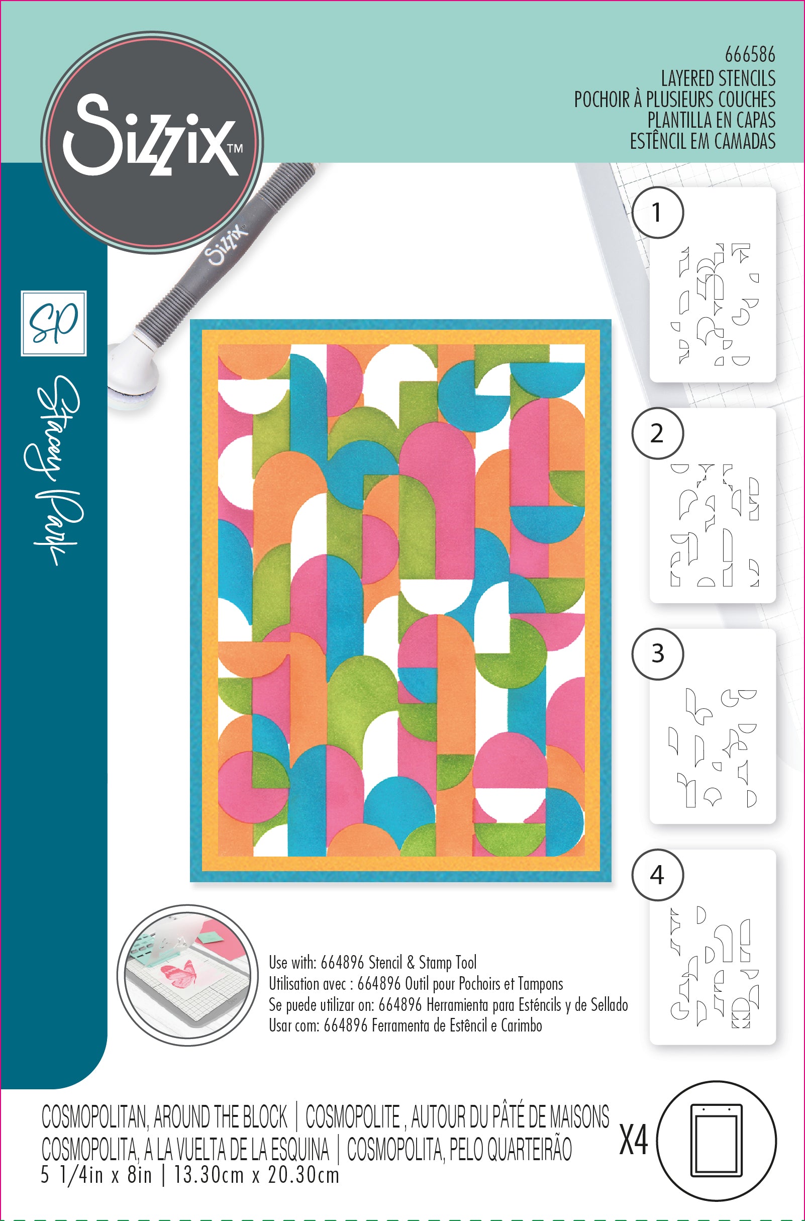 Sizzix A6 Layered Stencils 4PK Cosmopolitan, Around the Block by Stacey Park