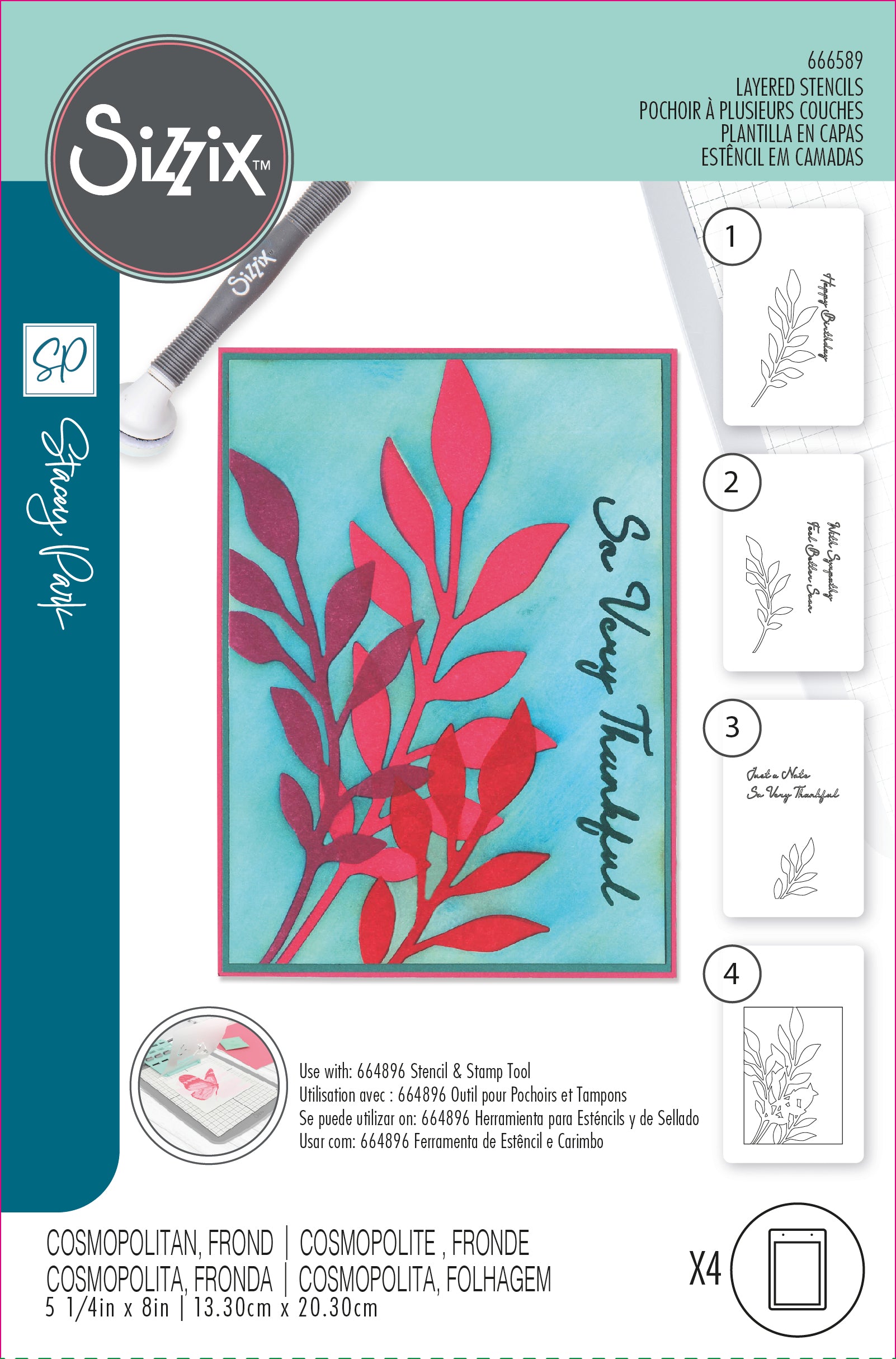 Sizzix A6 Layered Stencils 4PK Cosmopolitan, Frond by Stacey Park