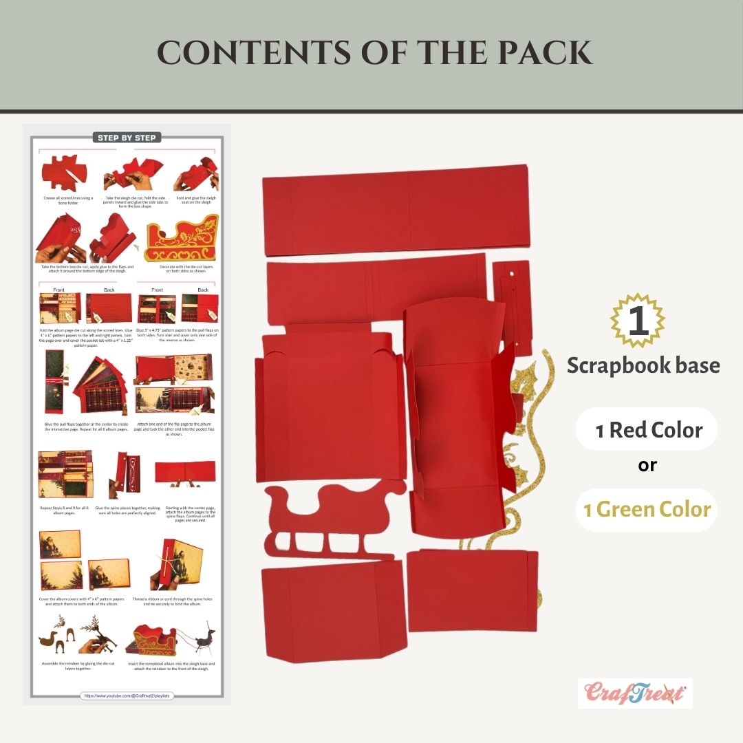 CrafTreat Scrapbook Blank - Sleigh Pull Flap Album - Red