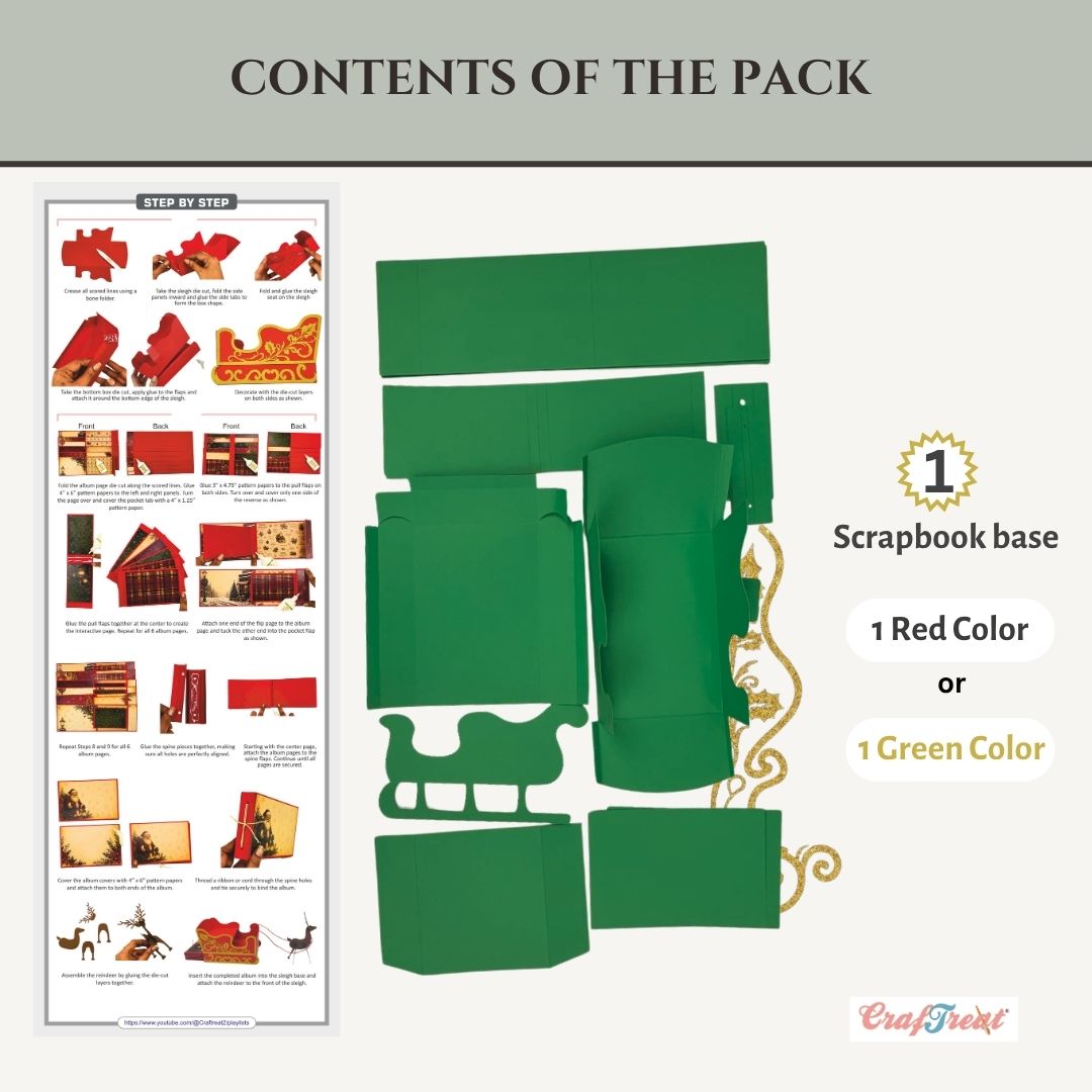 CrafTreat Scrapbook Blank - Sleigh Pull Flap Album - Green