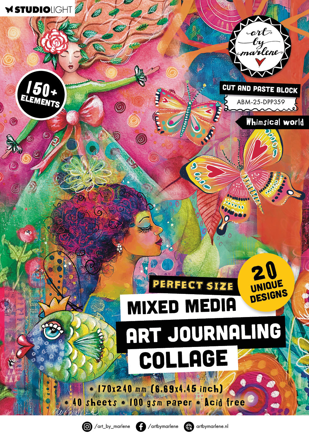 ABM Cut And Paste Book Whimsical World Art By Marlene 40 Sheets