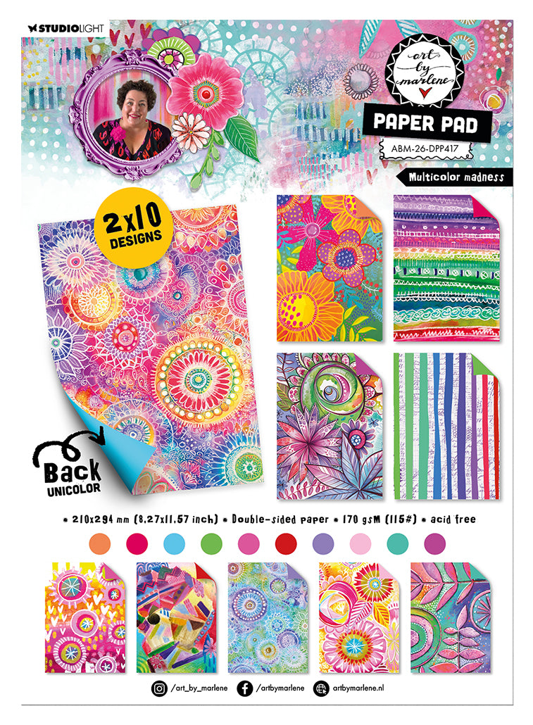 ABM Design Paper Pad Multicolor Madness Art by Marlene 20 Sheets