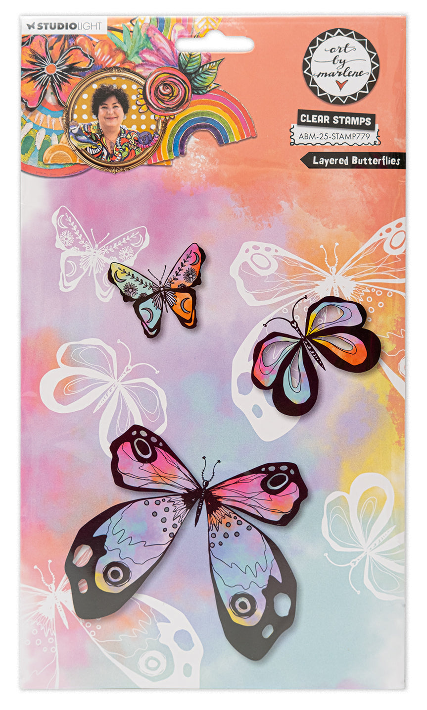 ABM Clear Stamp Layered Butterflies Art By Marlene 12 PC