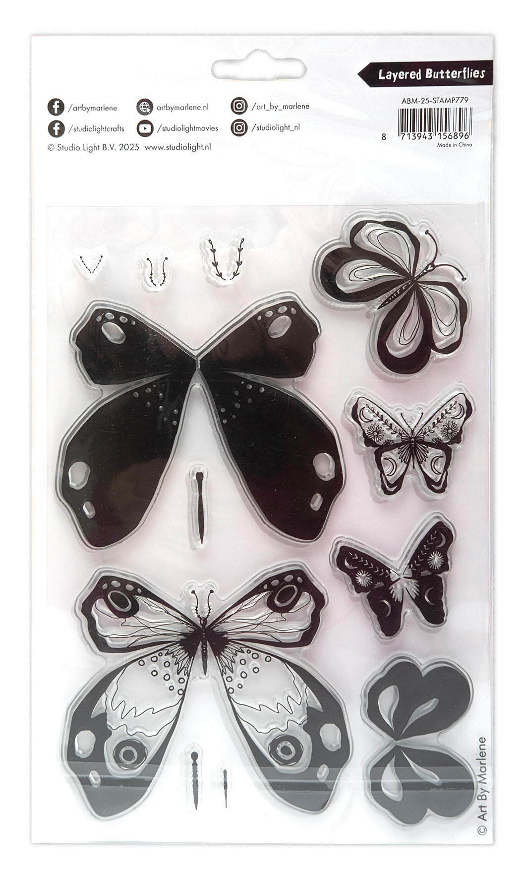 ABM Clear Stamp Layered Butterflies Art By Marlene 12 PC