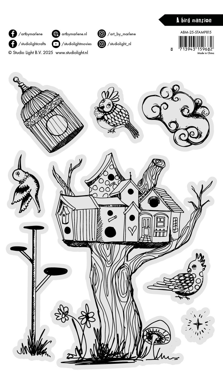 ABM Clear Stamp A Bird Mansion Art by Marlene 8 Pieces