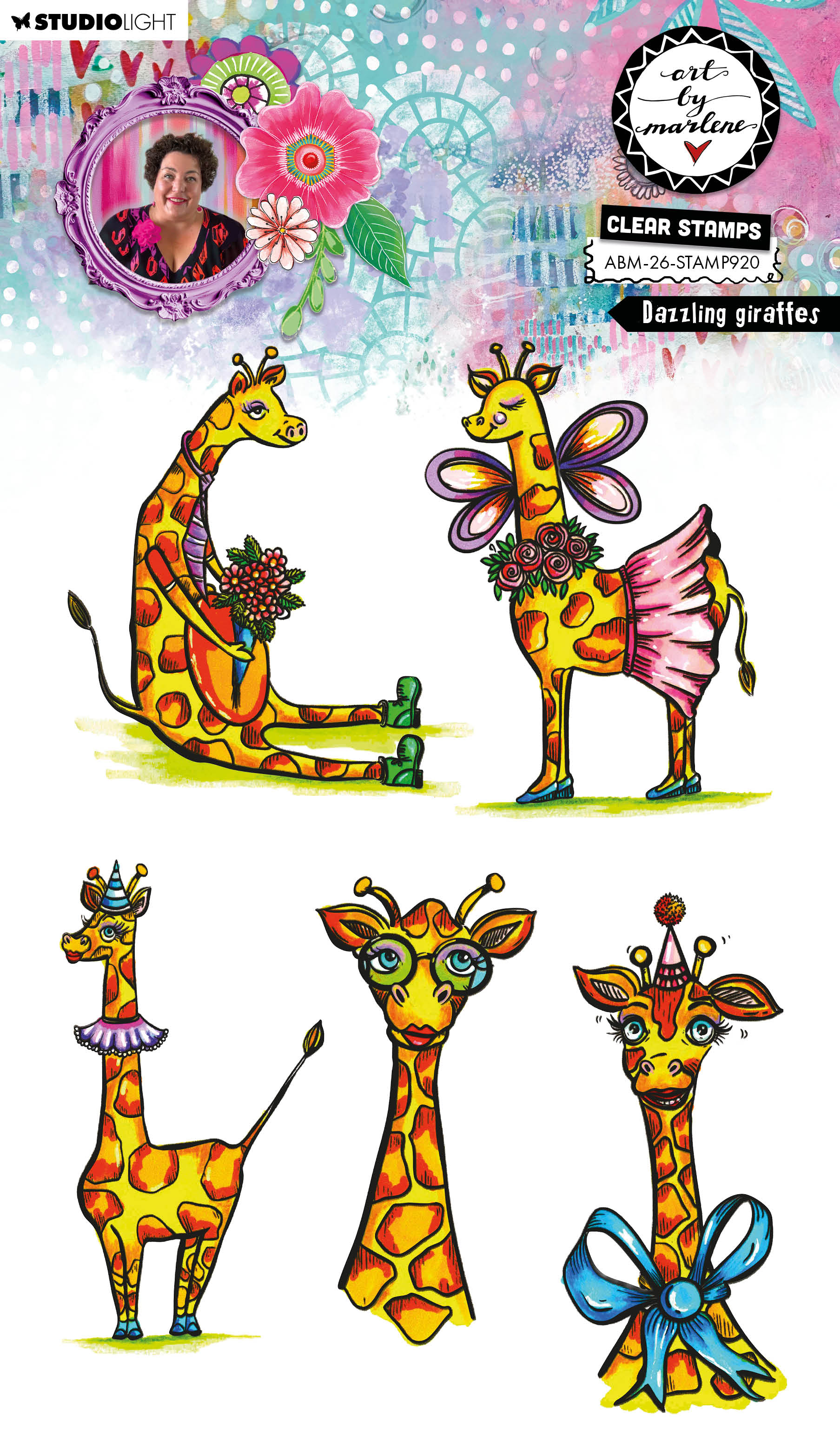 ABM Clear Stamp Dazzling Giraffes Art by Marlene 5 Pieces