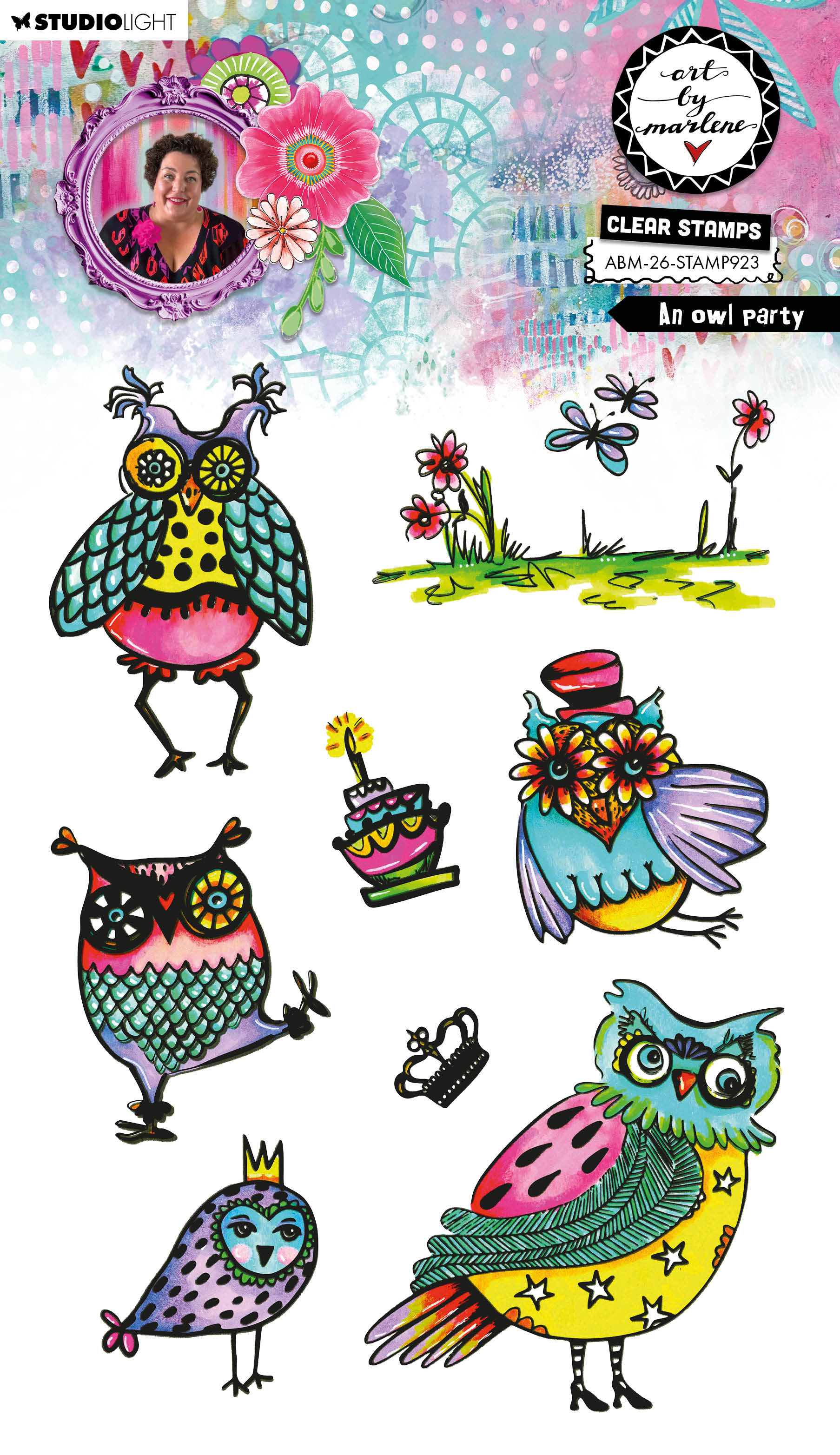 ABM Clear Stamp An Owl Party Art by Marlene 8 Pieces