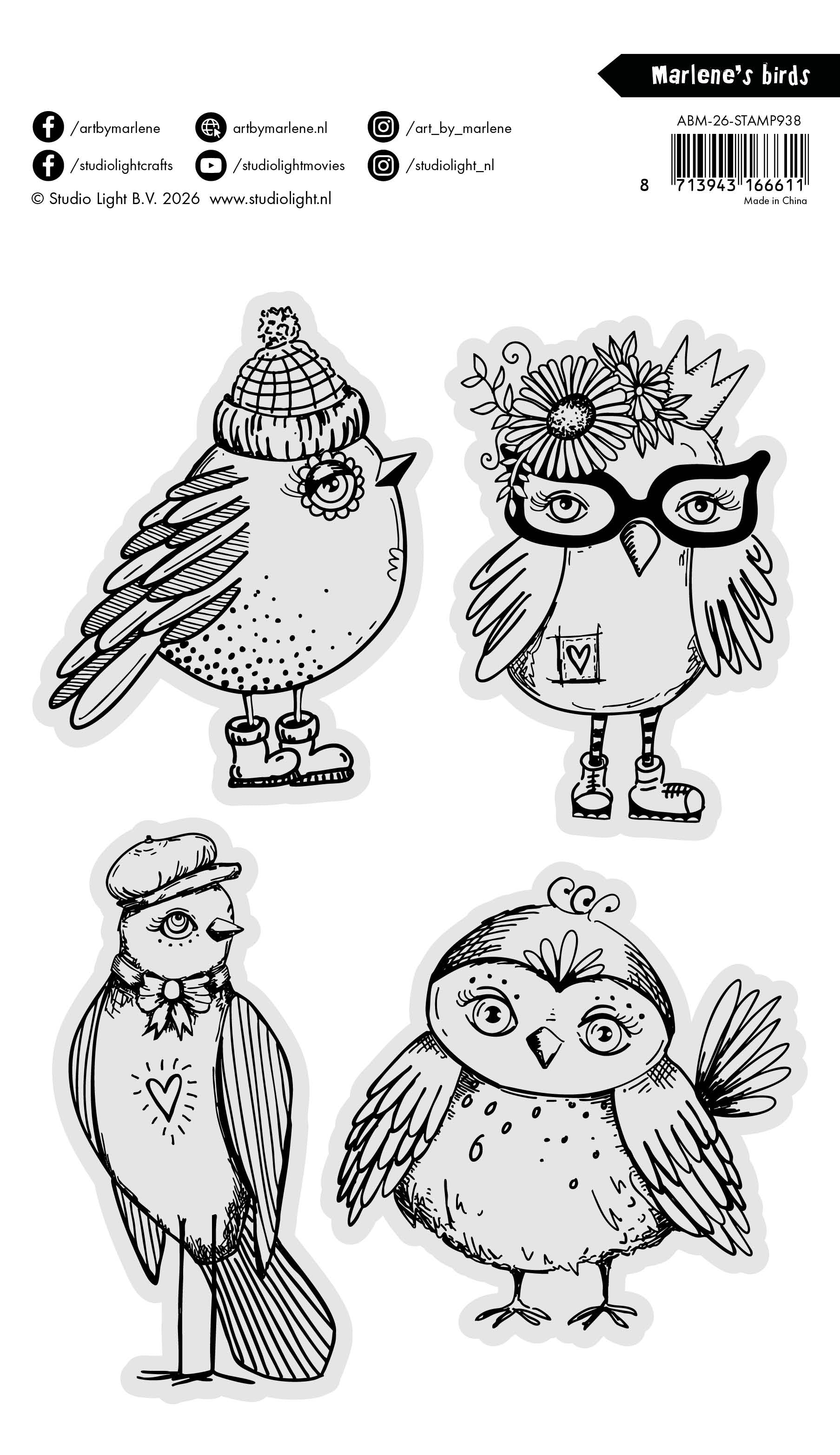 ABM Clear Stamp Marlene's Birds Art by Marlene 4 Pieces