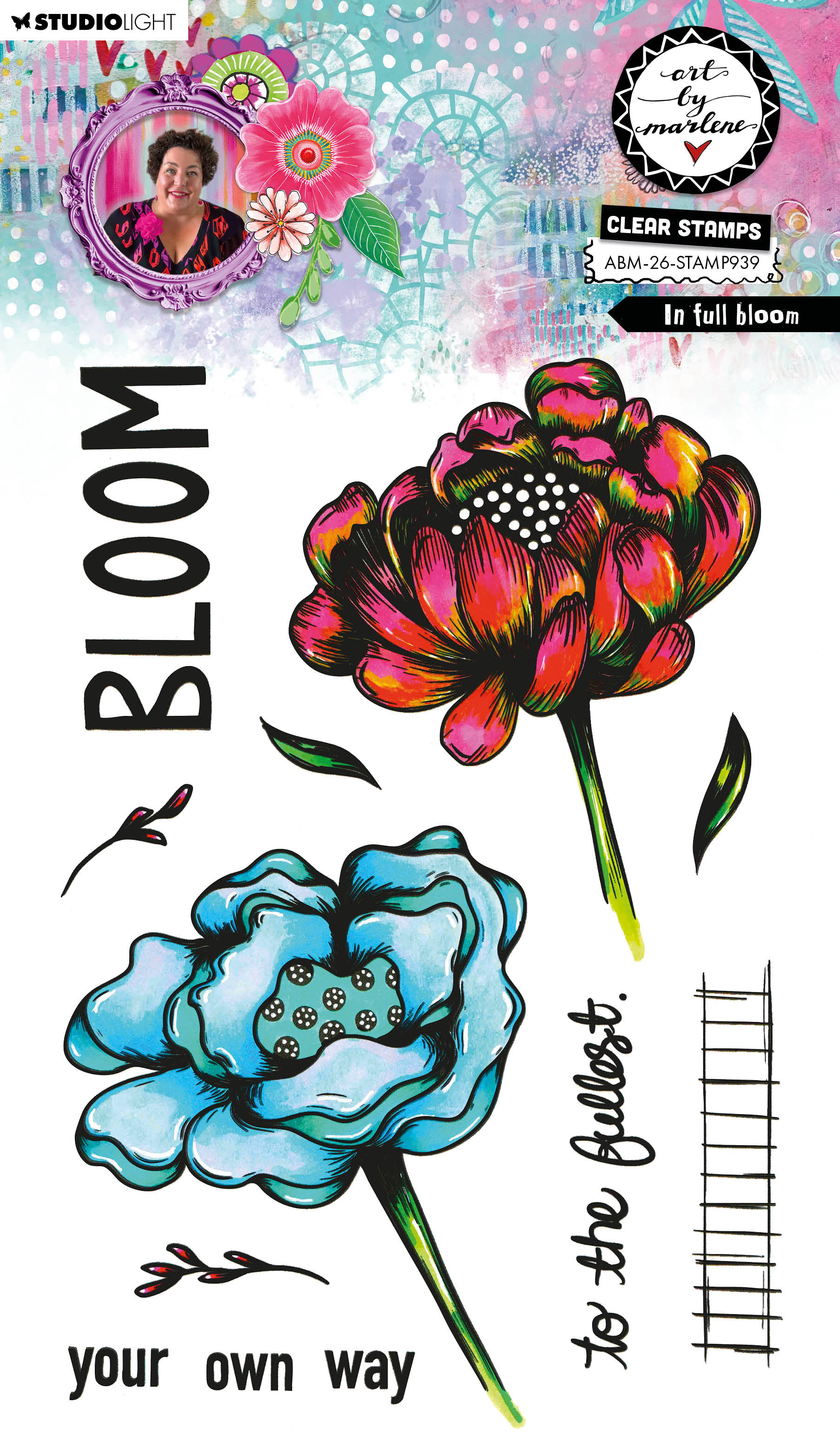 ABM Clear Stamp In Full Bloom Art by Marlene 10 Pieces