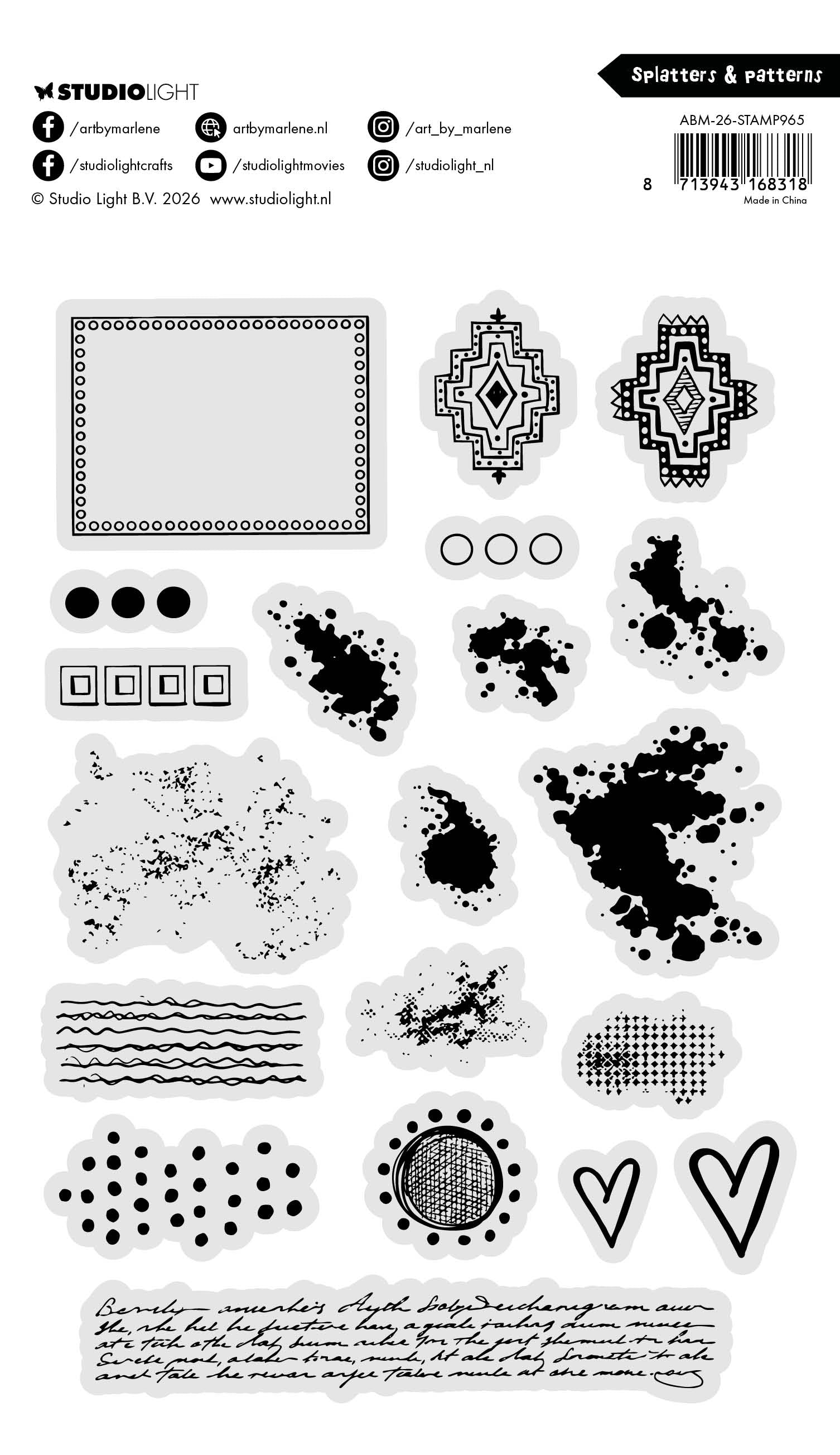ABM Clear Stamp Splatters & Patterns Art by Marlene 20 Pieces