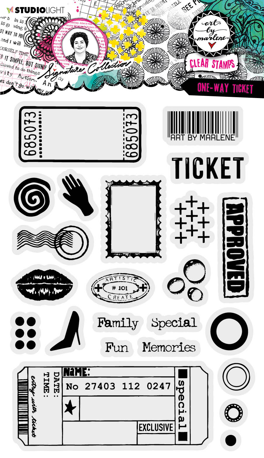 ABM Clear Stamp One-Way Ticket Signature Collection 265x153x1mm 23 PC nr.471