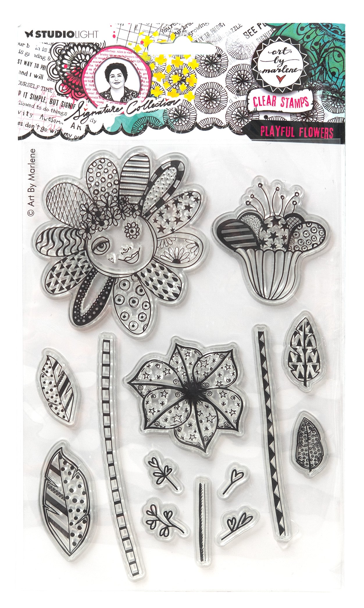 ABM Clear Stamp Playful Flowers Signature Collection 14 PC