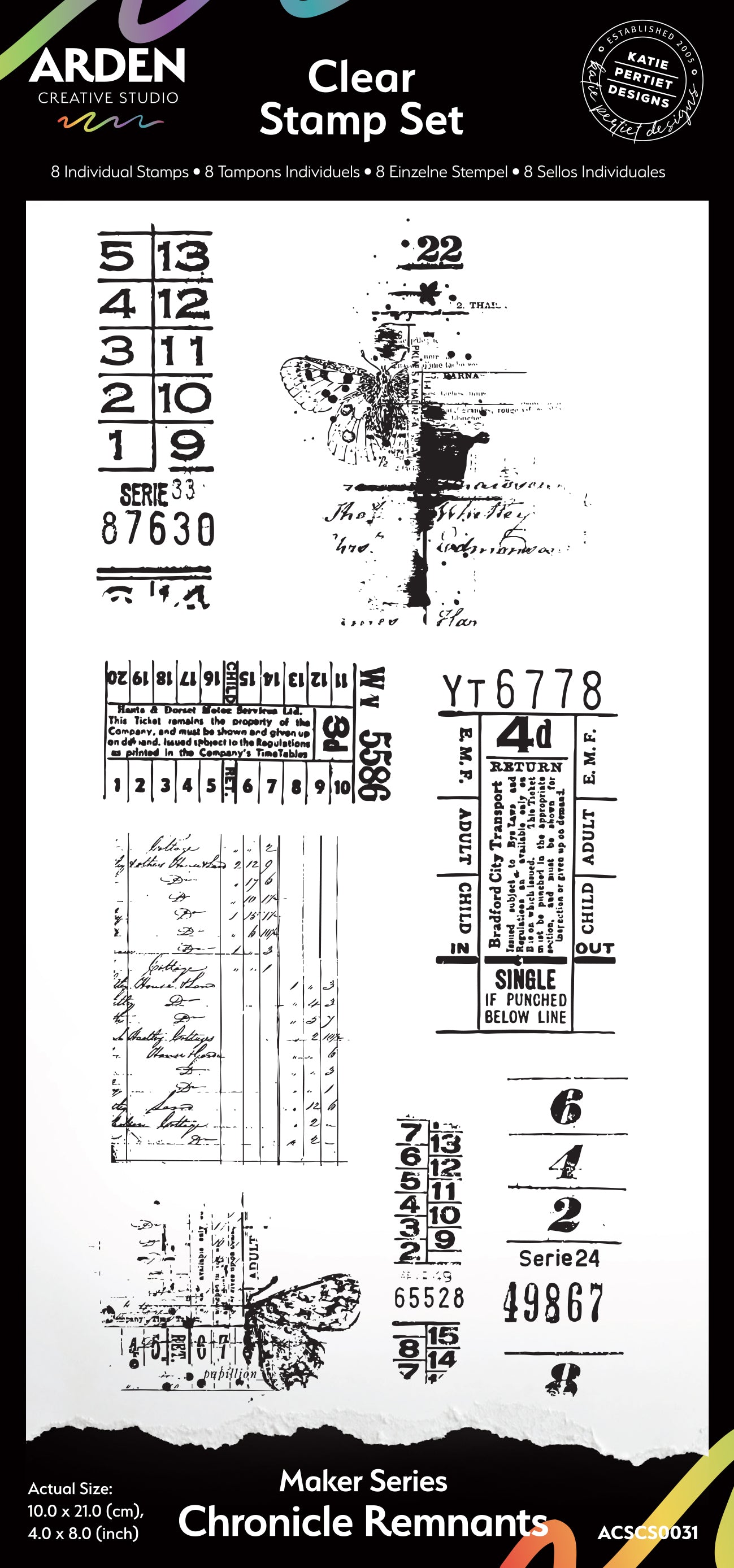 Arden Creative Studio Maker Series Chronicle Remnants 4in x 8in Clear Stamp Set