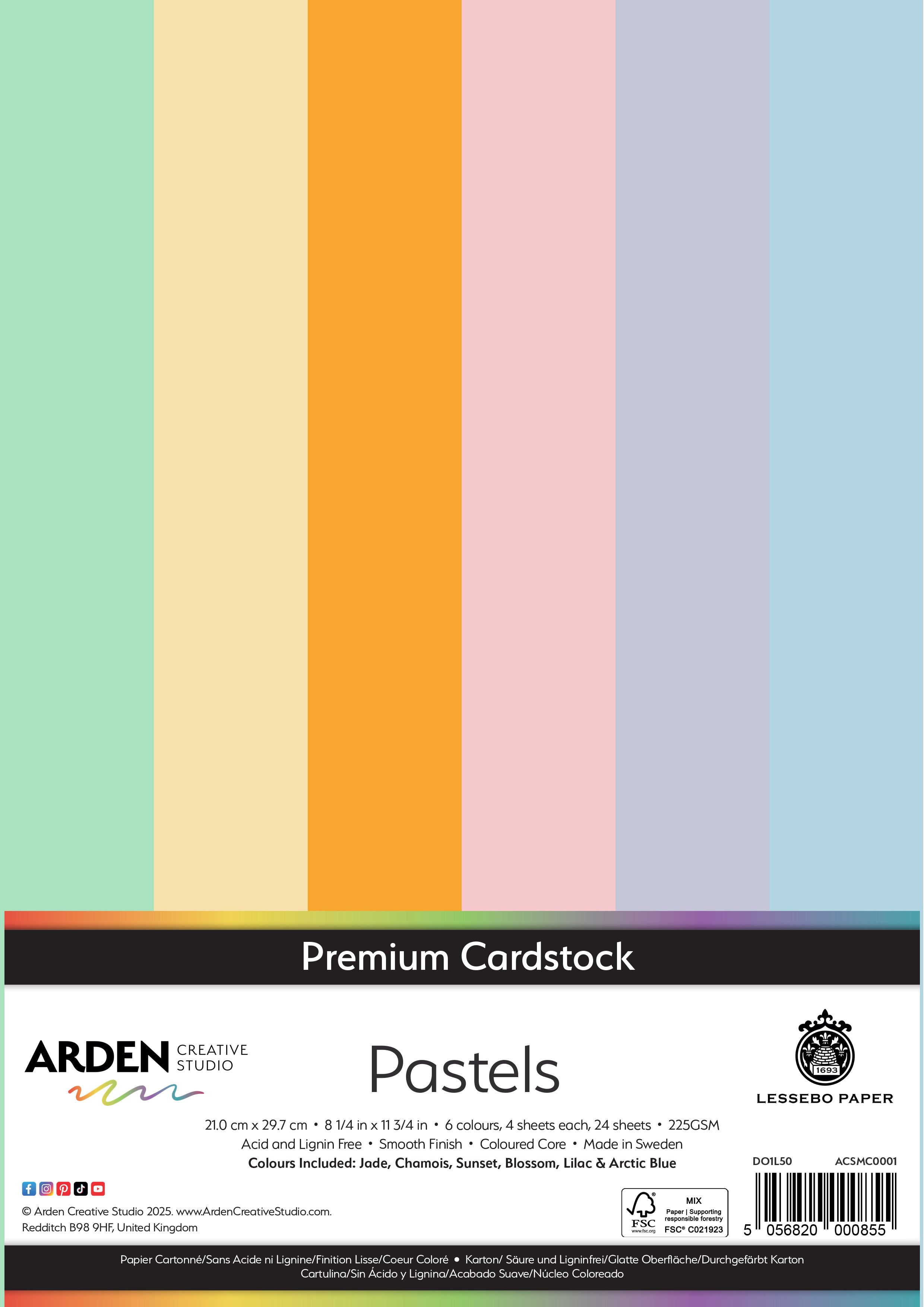 Arden Creative Studio Premium Cardstock Pastels A4 225gsm 24Pack