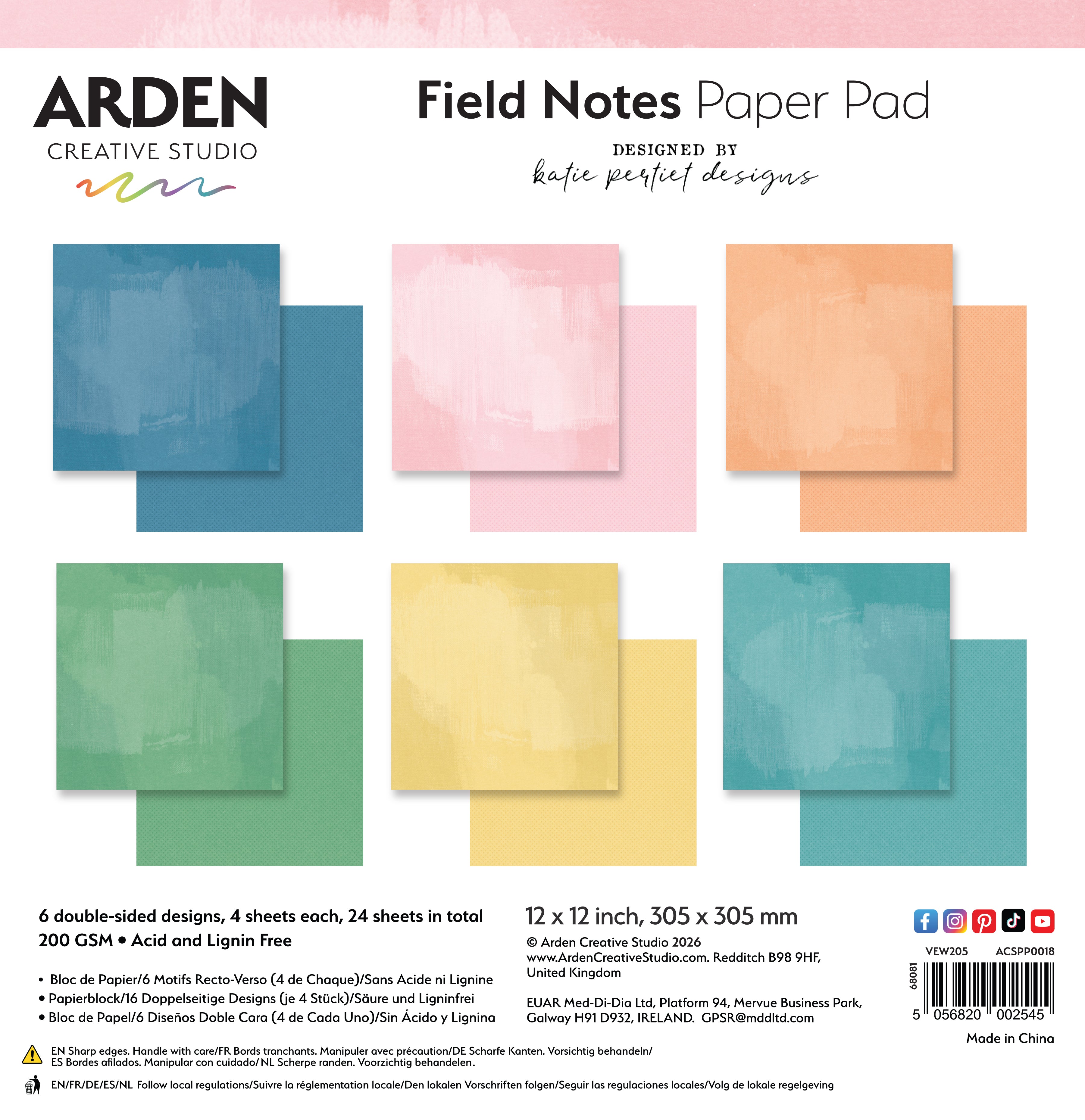 Arden Creative Studio Field Notes Solids 12in x 12in Paper Pad